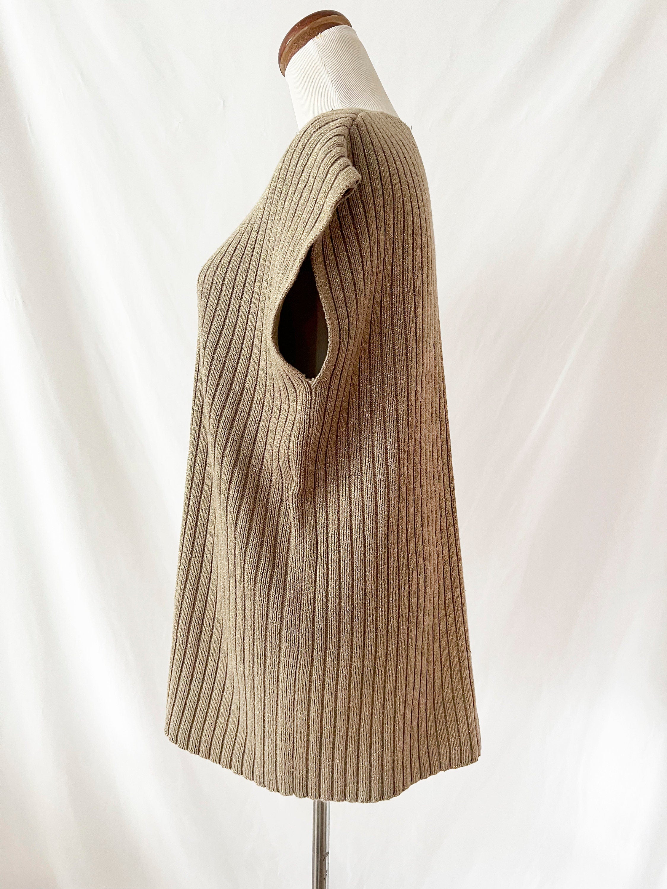 vintage 1980s gold metallic sweater / long sleeveless sweater / andrea jovine / medium