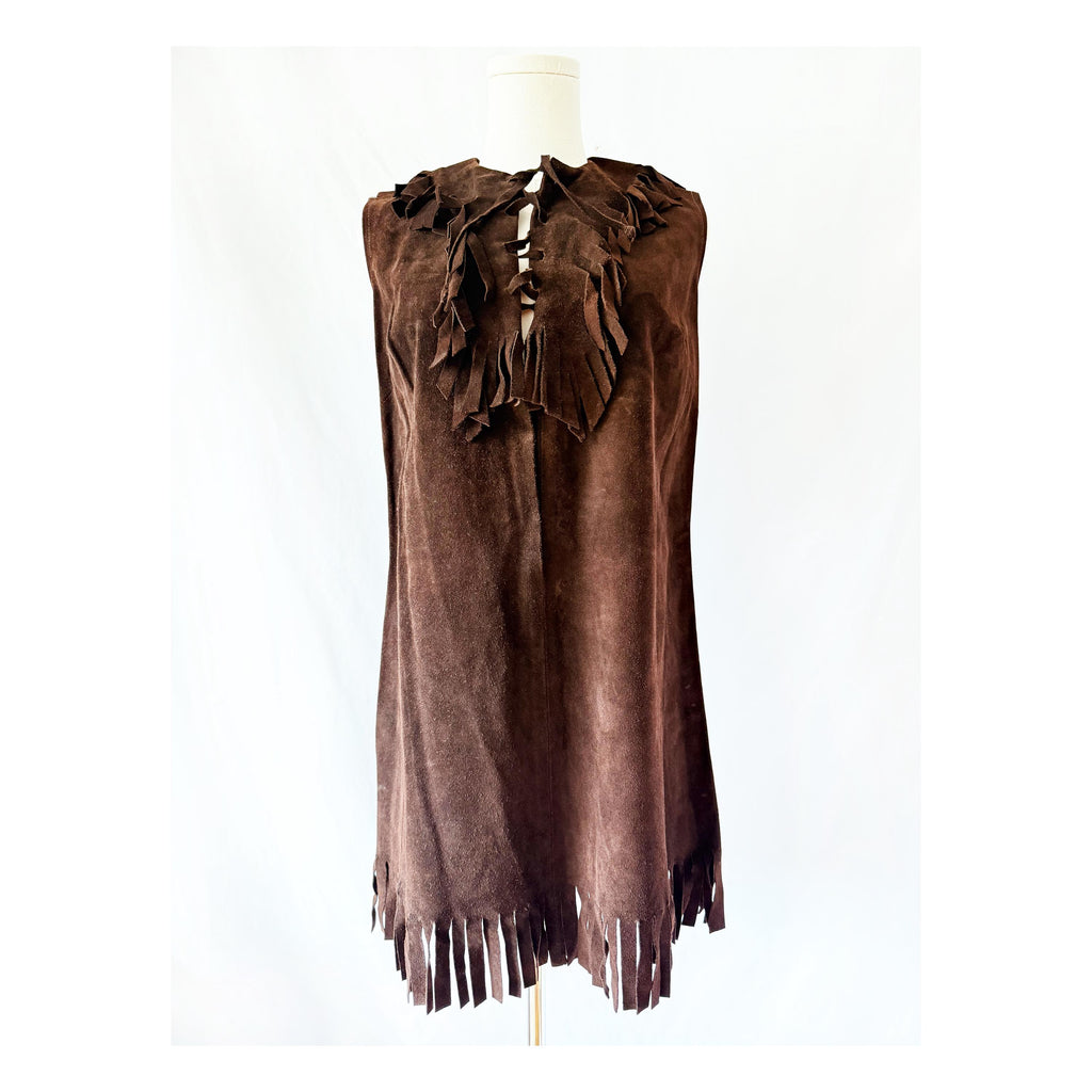 Vintage 60s  Leather Fringe Mini Dress El Greco Small