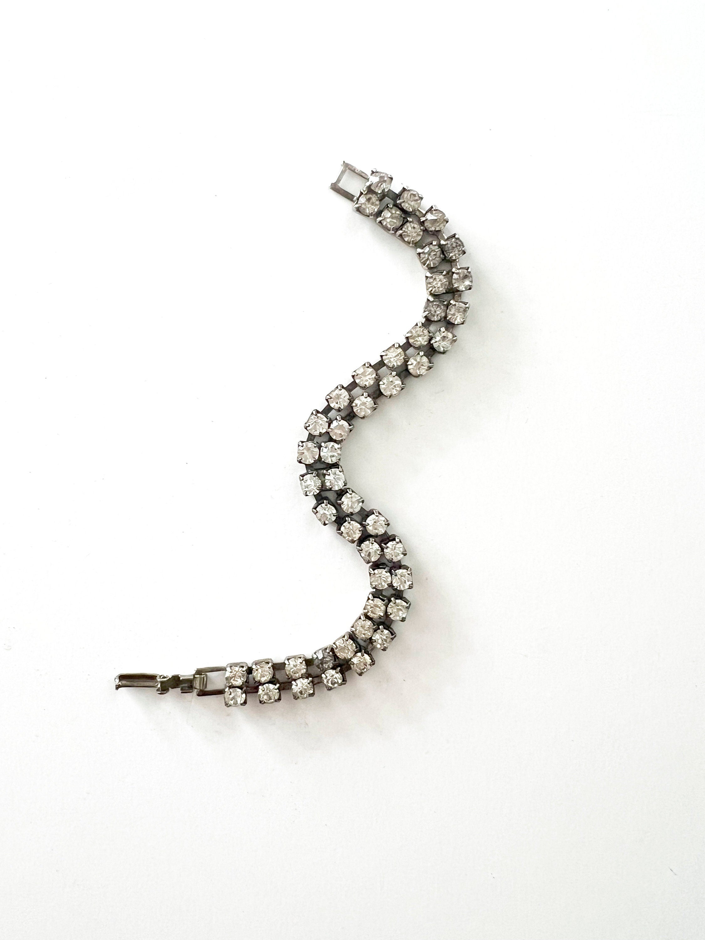 Vintage Double Strand Rhinestone Tennis Bracelet