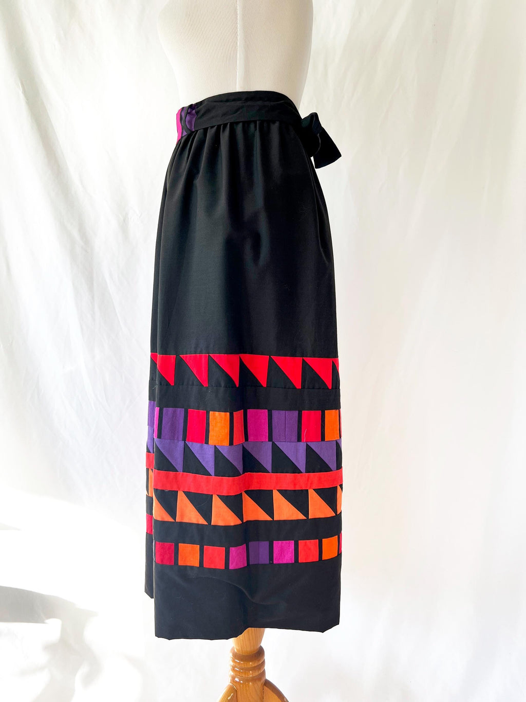 quilted patchwork skirt black with colorful geometric shapes small / medium