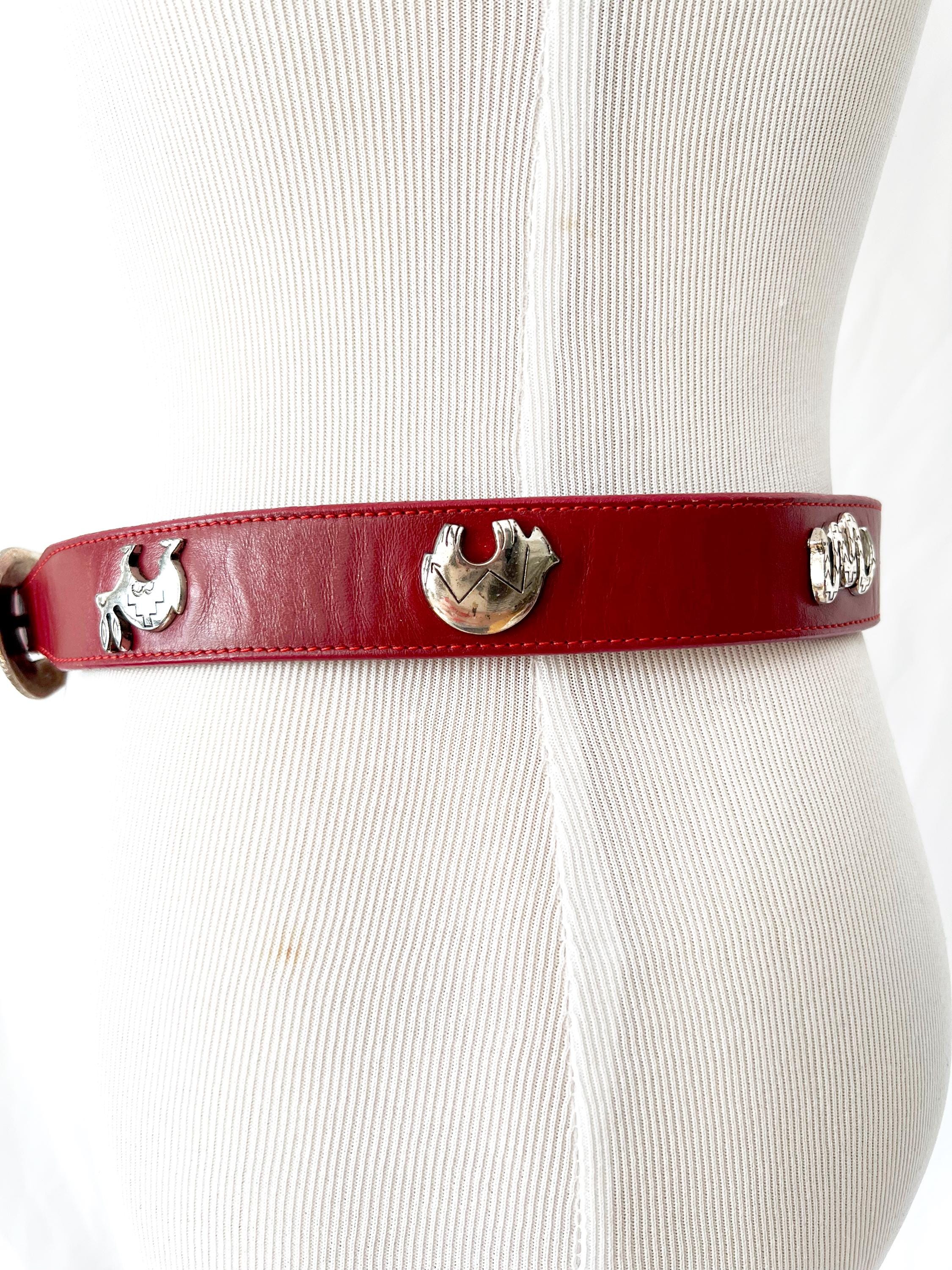 red leather belt with silvertone animals figures  xs
