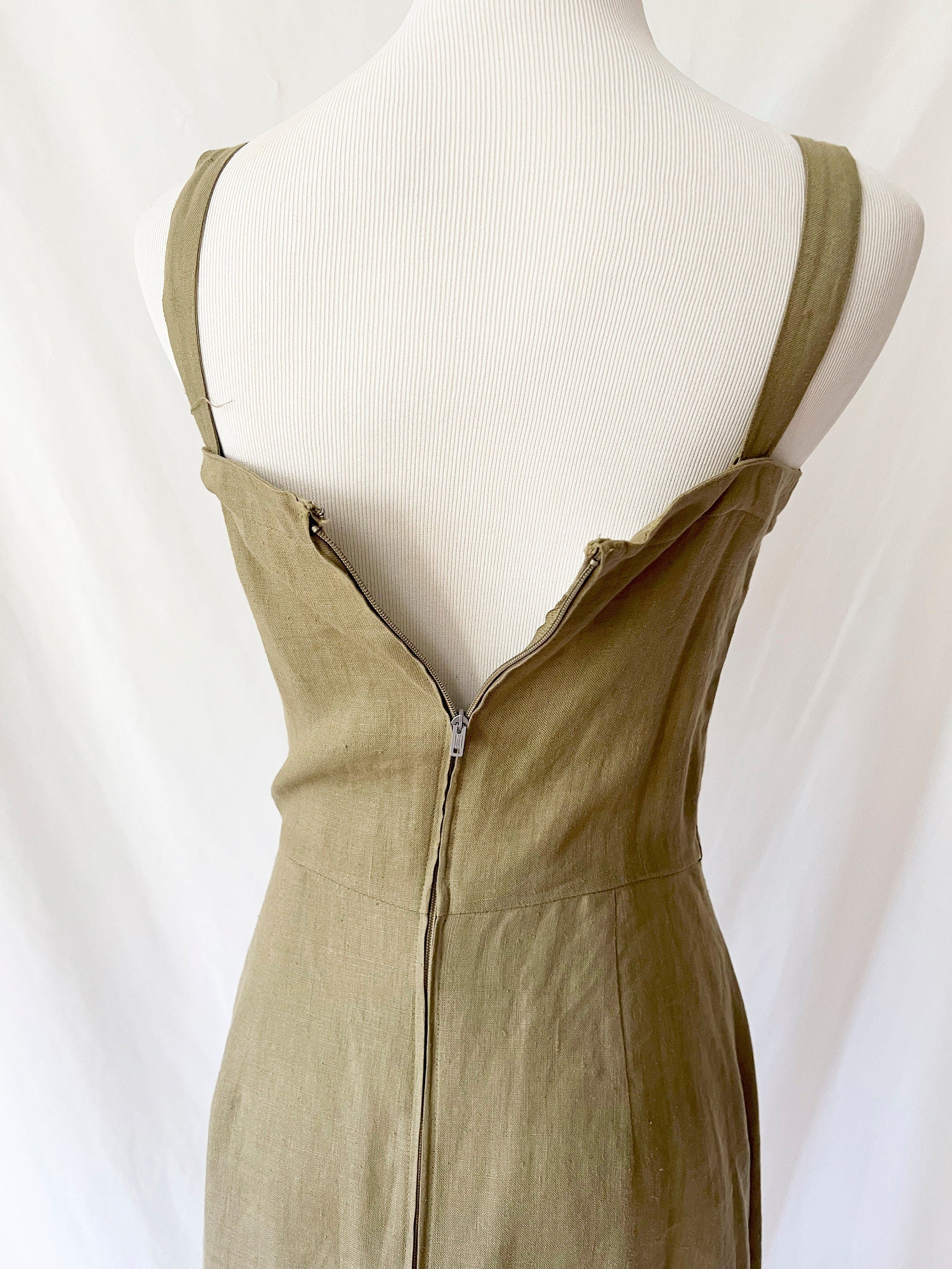 Maggy London by Jeannene Booher / Vintage 1980s fish net top and linen dress small