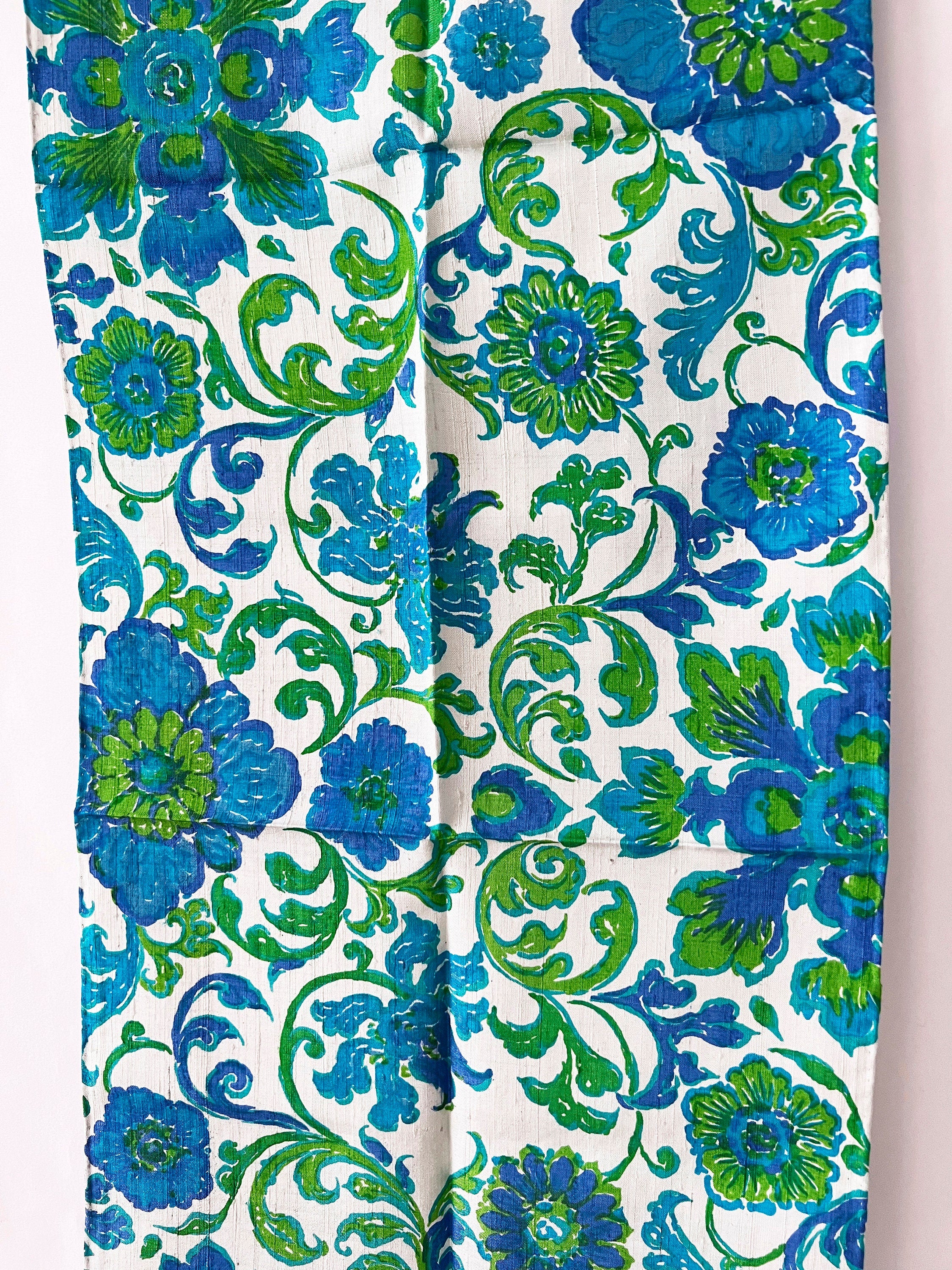 vintage 60s silk scarf psychedelic blue and green psychedelic floral pattern