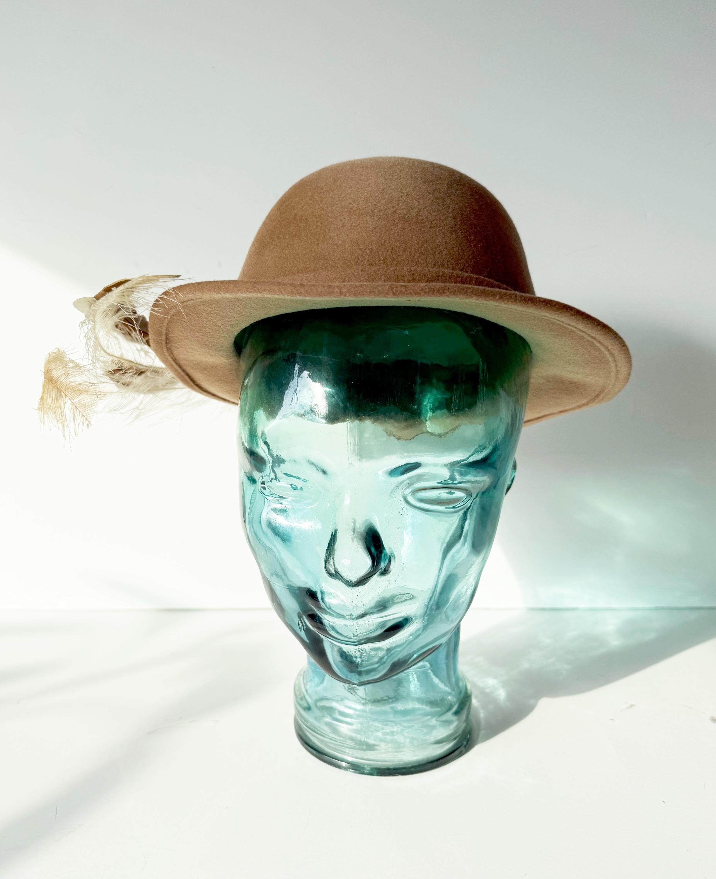 1960s Vintage Wool Bowler Hat with Feathers - Geo. W. Bollman