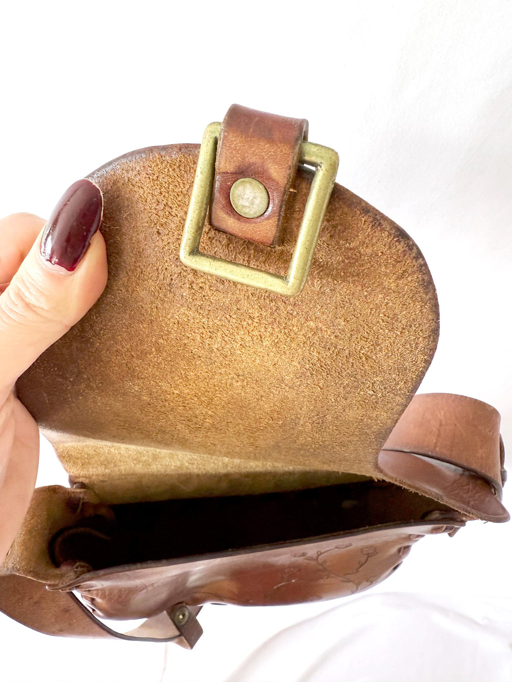 Vntg 60s Tooled Leather Purse Butterfly and Flowers