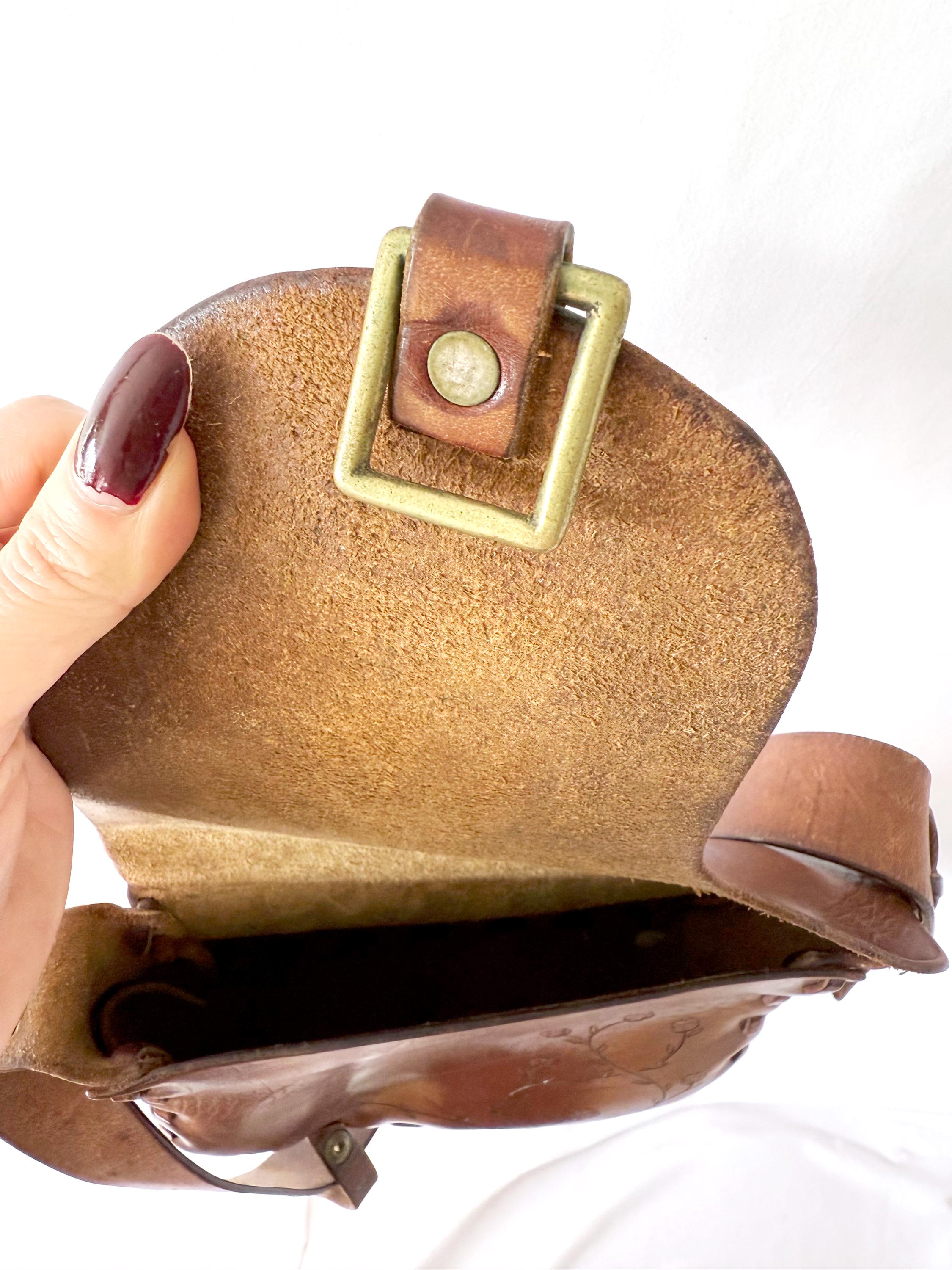 Vntg 60s Tooled Leather Purse Butterfly and Flowers