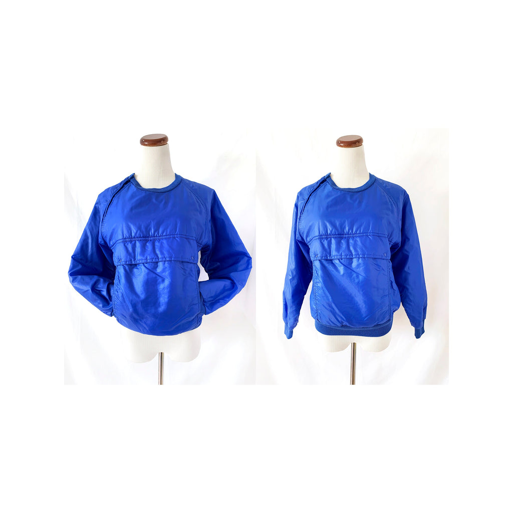 vintage 1980s shiny blue  sweatshirt / lapis blue / big pocket / small