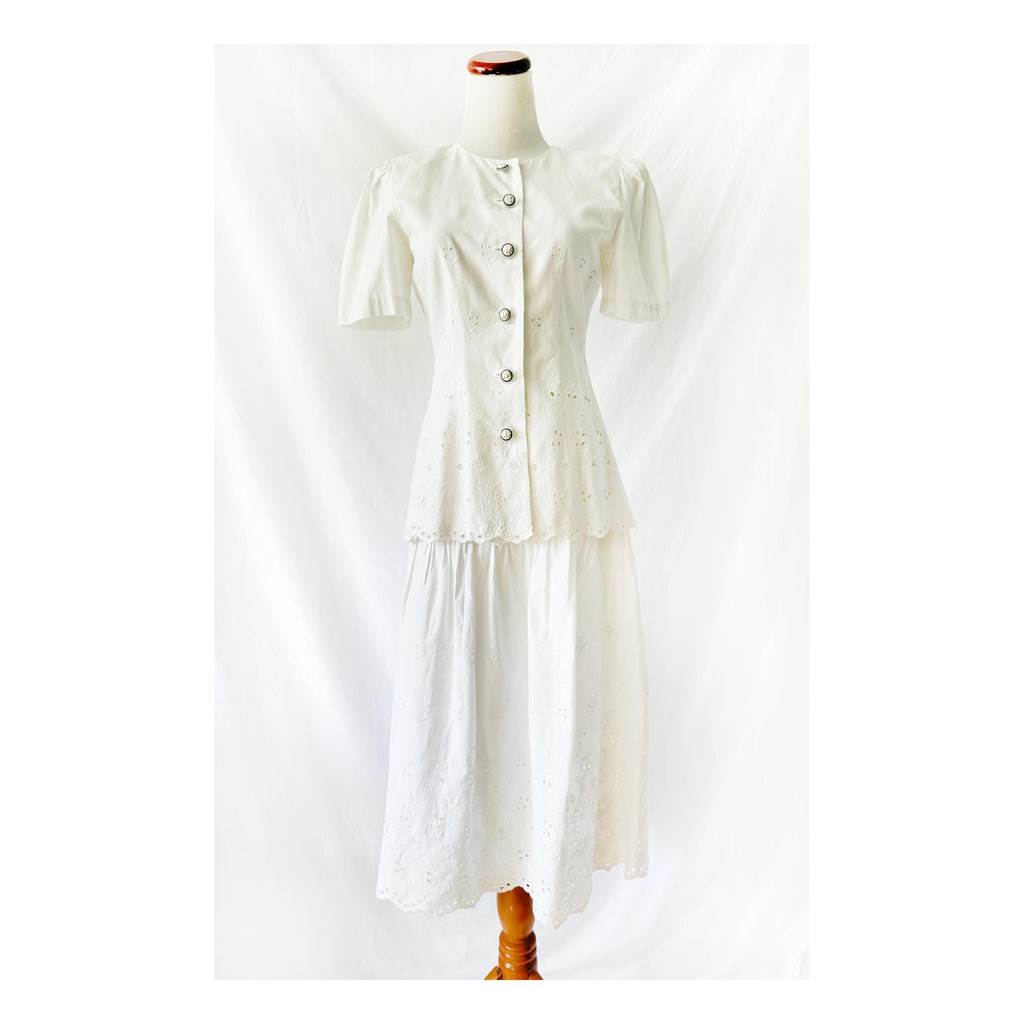 White Eyelet Cotton 2Piece Skirt Set Size 6