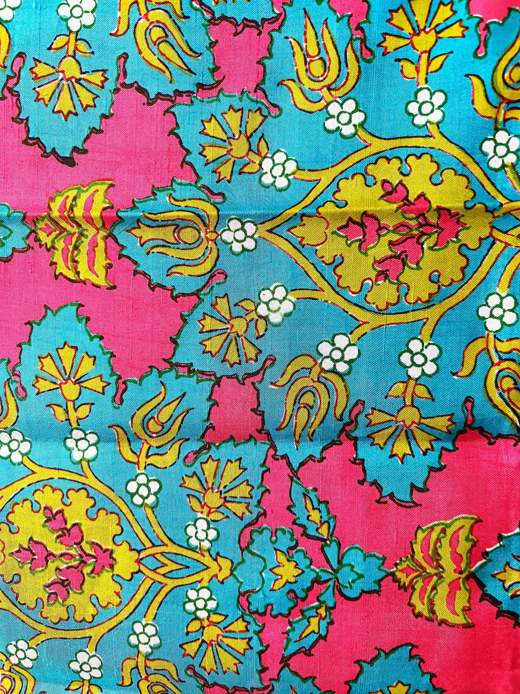 Psychedelic Vintage 1960s Silk Scarf Thai Silk Lime Green and Hot Pink