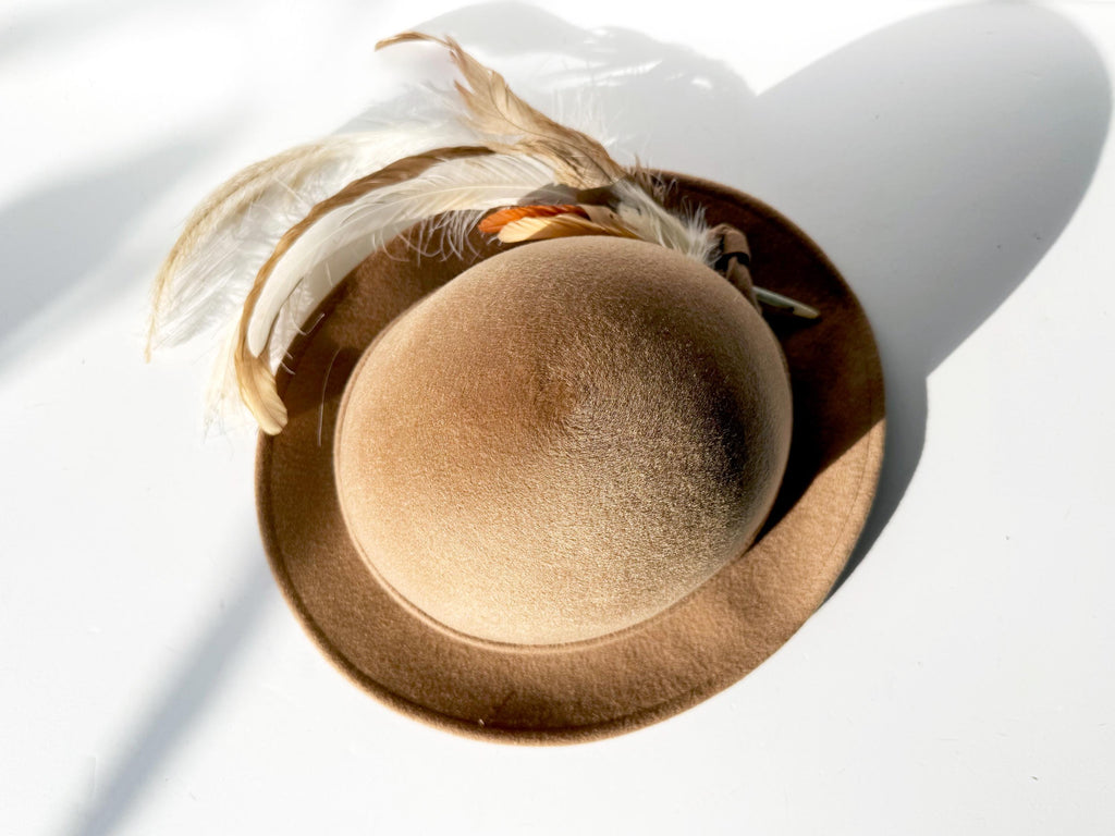 1960s Vintage Wool Bowler Hat with Feathers - Geo. W. Bollman