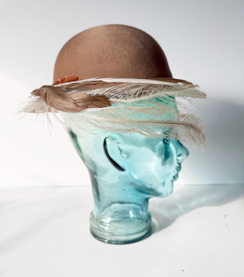 1960s Vintage Wool Bowler Hat with Feathers - Geo. W. Bollman