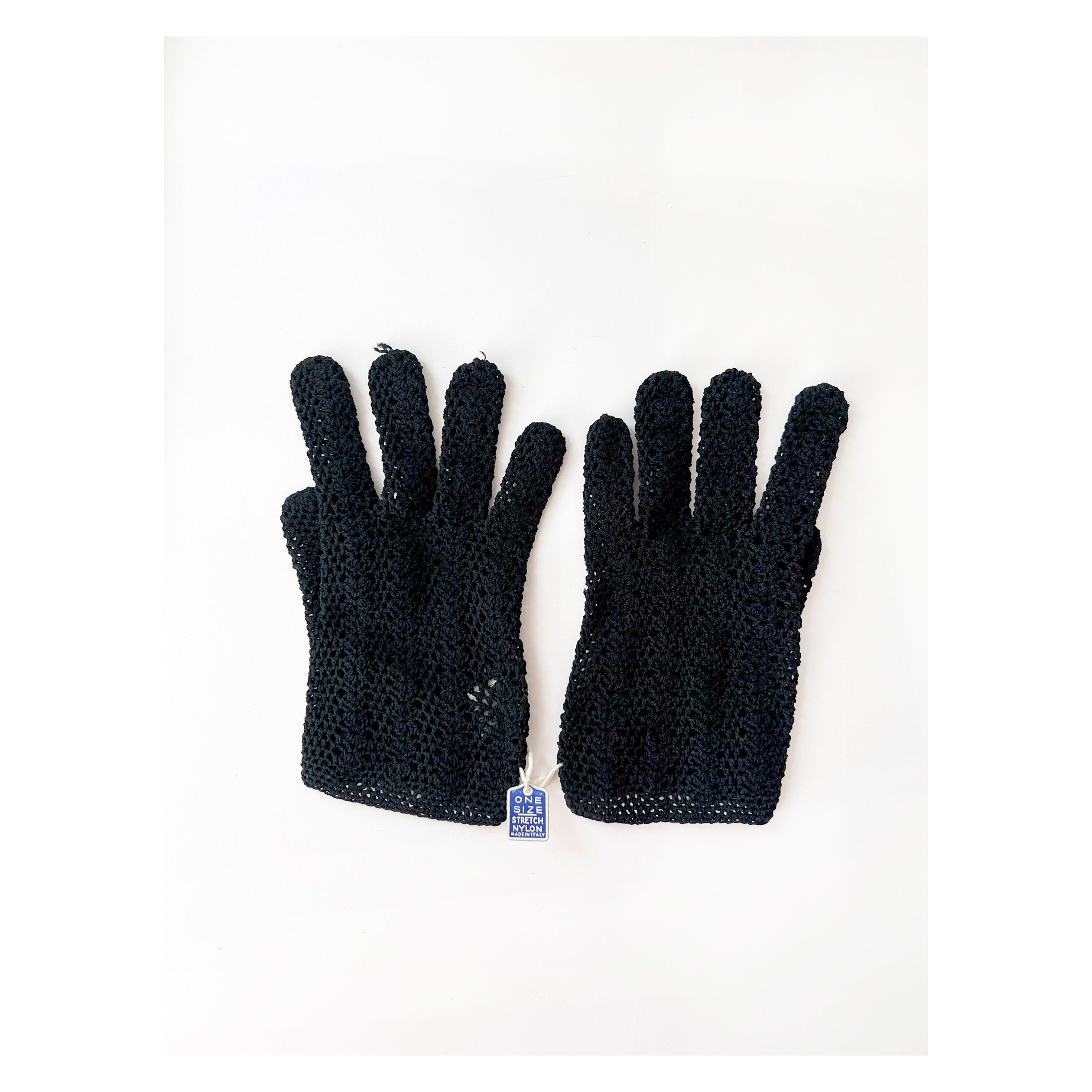 new with tags vintage 1960s black fishnet gloves xs