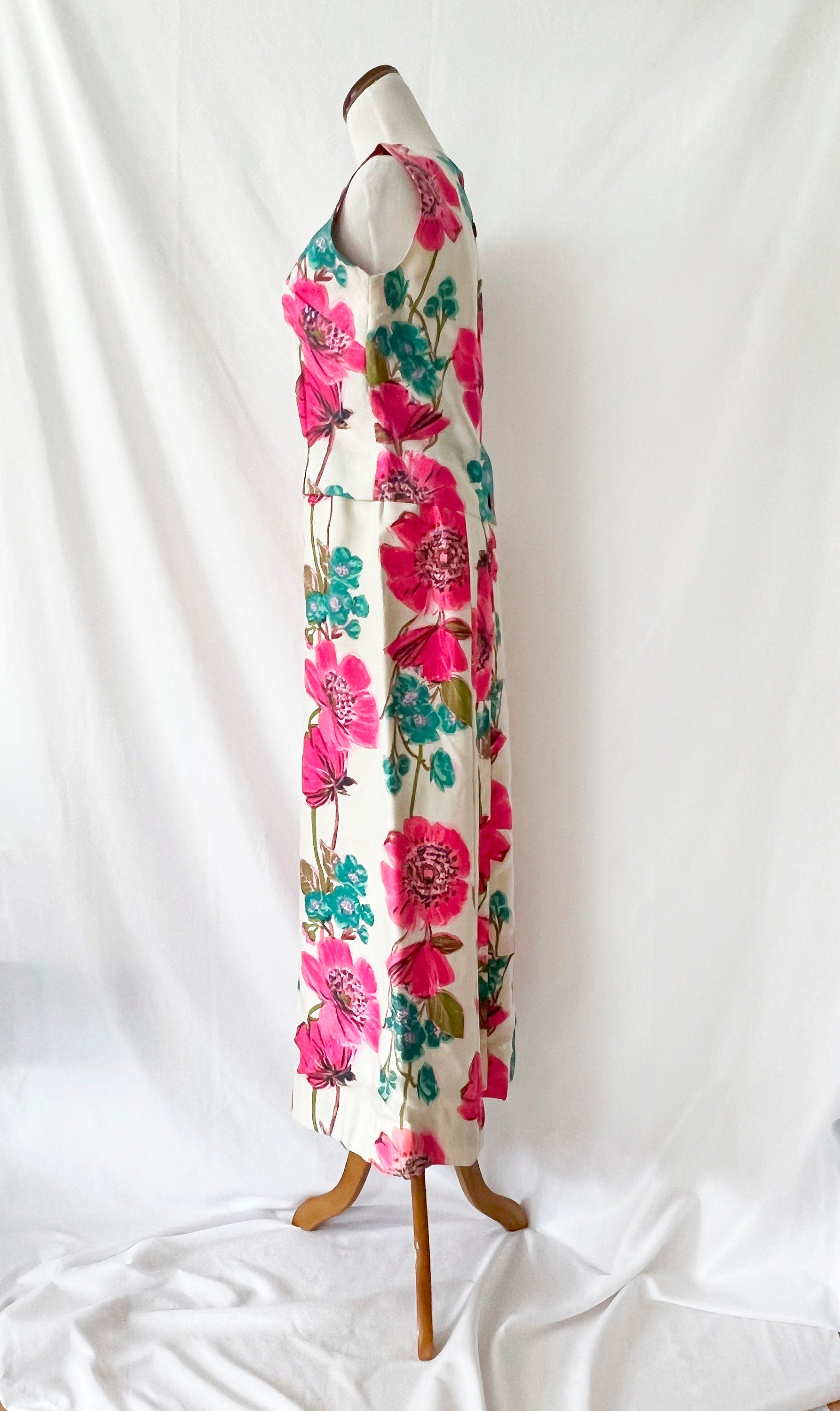 Vintage 1960s Raw Silk Floral Skirt Set - Dorothy Cox