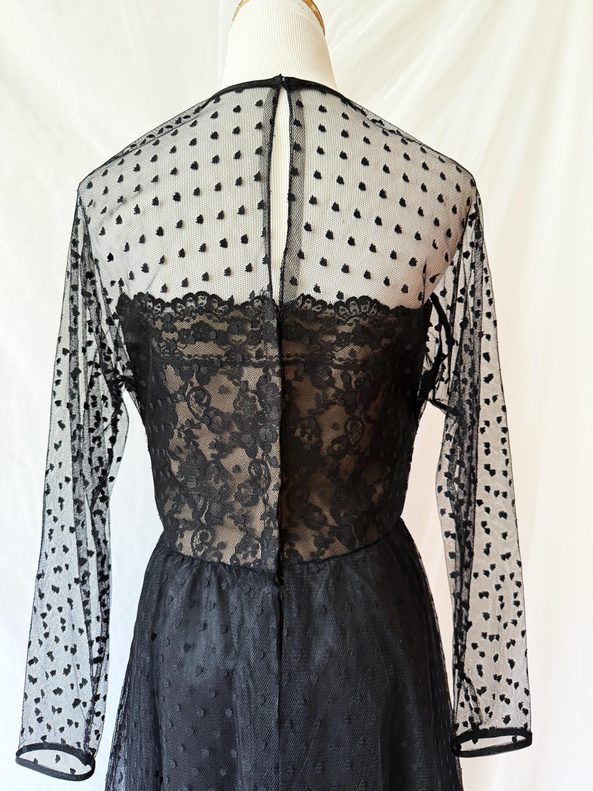 Victor Costa for Neiman Marcus Vintage Lace Pattern Midi Length Black Dress M