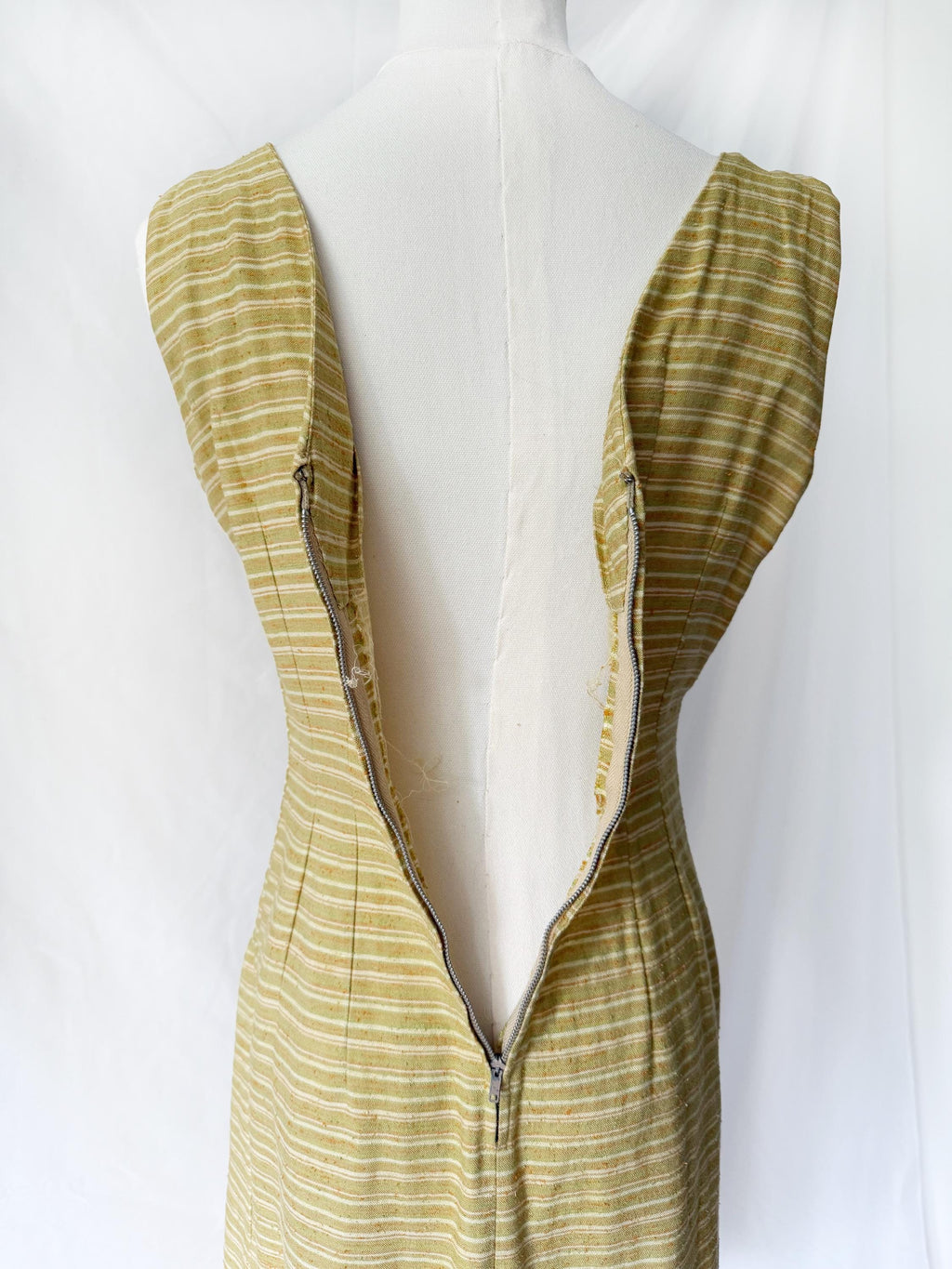 1960s Mustard Striped Cotton Shift Dress Small