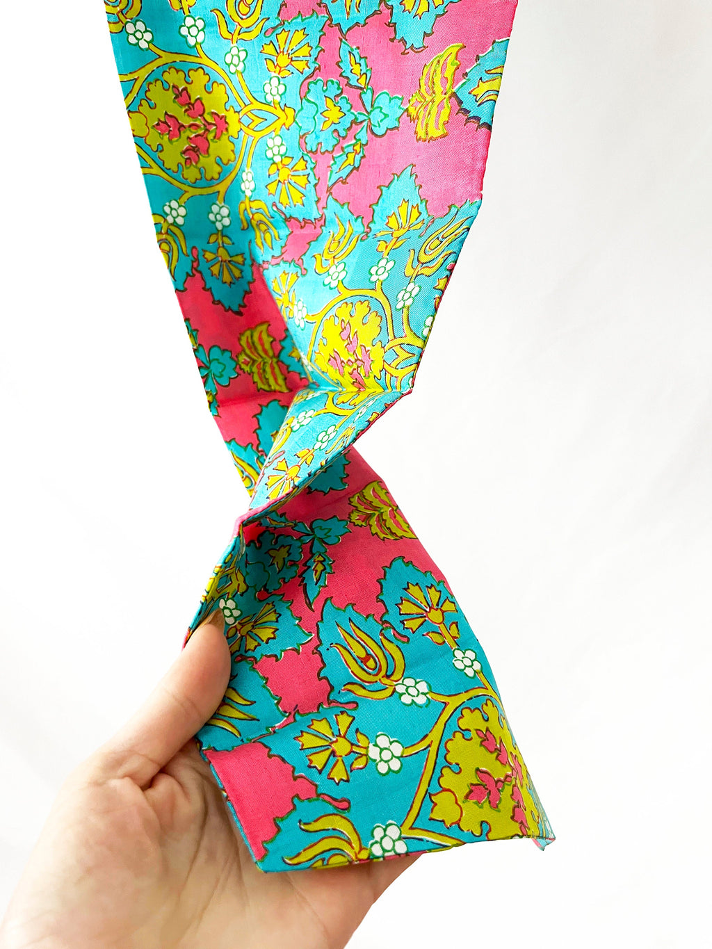 Psychedelic Vintage 1960s Silk Scarf Thai Silk Lime Green and Hot Pink