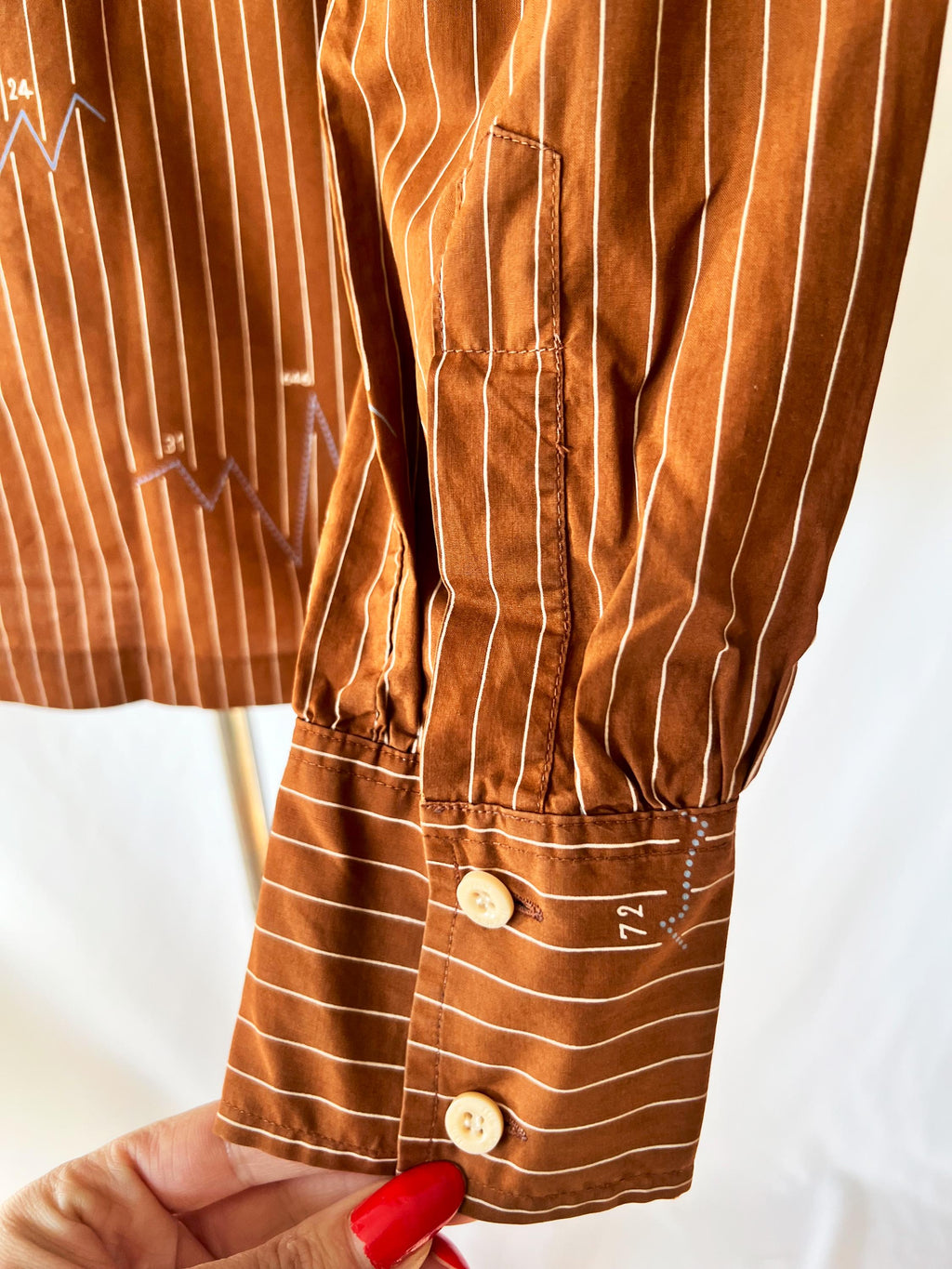 1970's Nik Nik Math Graph Half Button-down Shirt Brown Striped Blouse Small