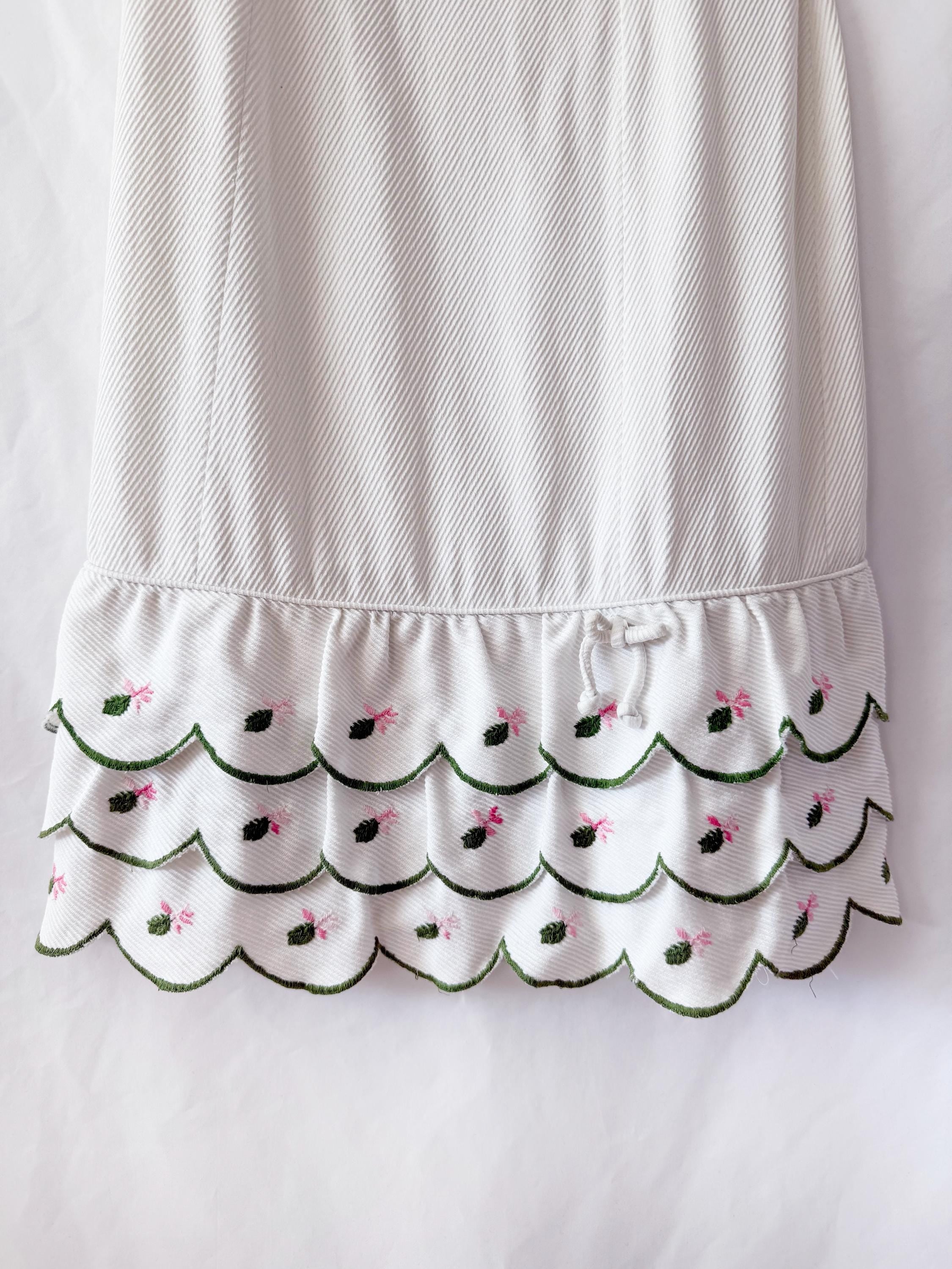 Maggi Stover 1960s White Cotton Sheath Dress with Embroidery XS