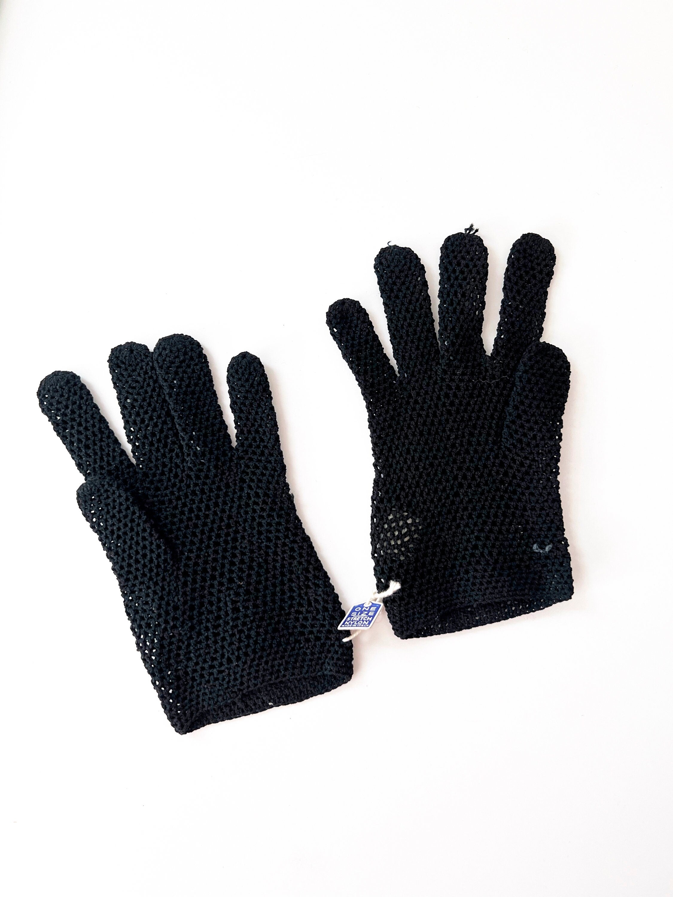 new with tags vintage 1960s black fishnet gloves xs