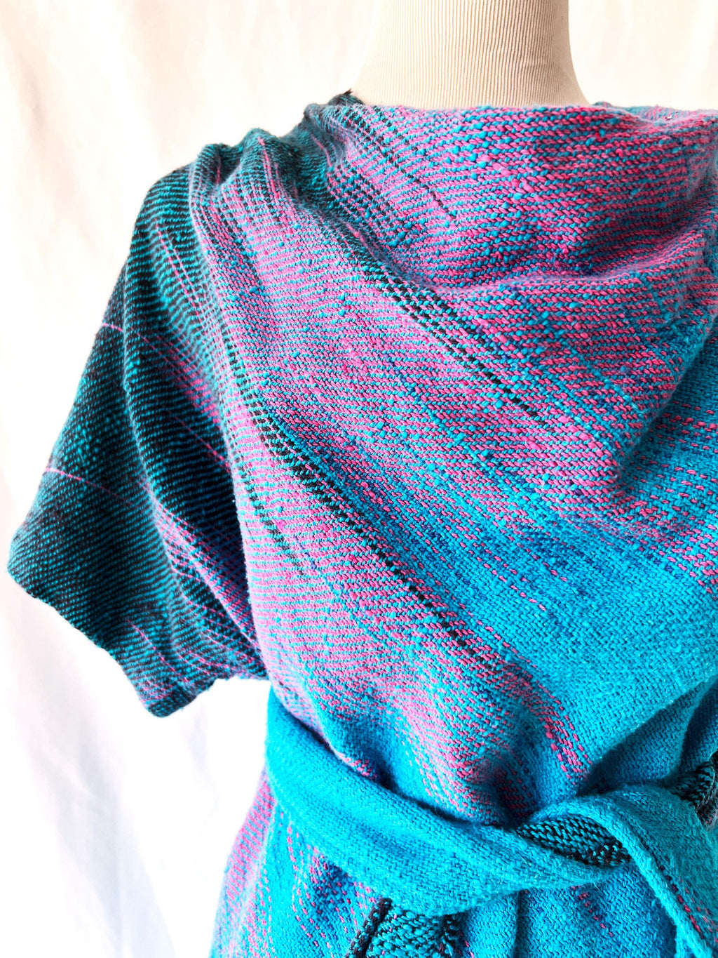 vintage 1980s handwoven skirt set / turquoise and pink / dreamweaver / medium
