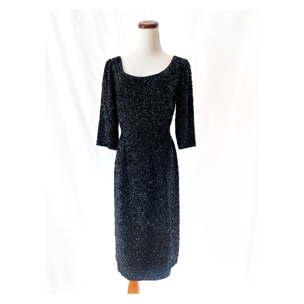 1960s vintage sequin black wiggle dress Gene Shelly Medium