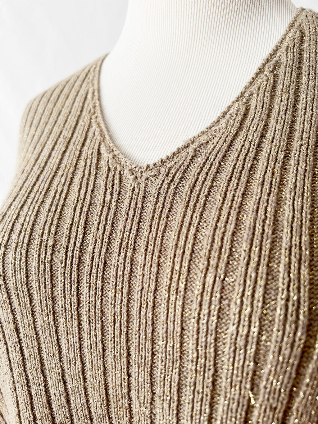vintage 1980s gold metallic sweater / long sleeveless sweater / andrea jovine / medium