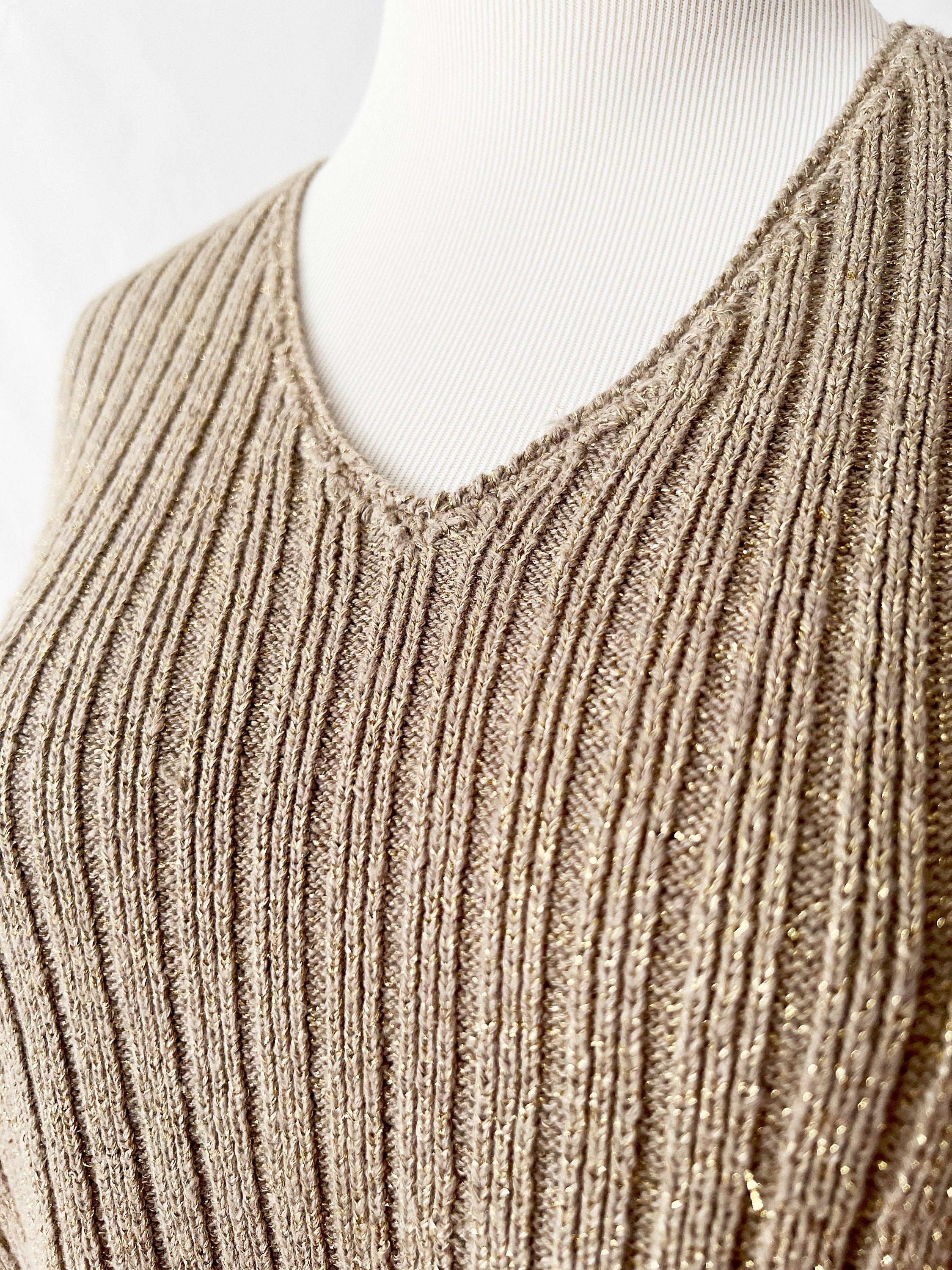 vintage 1980s gold metallic sweater / long sleeveless sweater / andrea jovine / medium