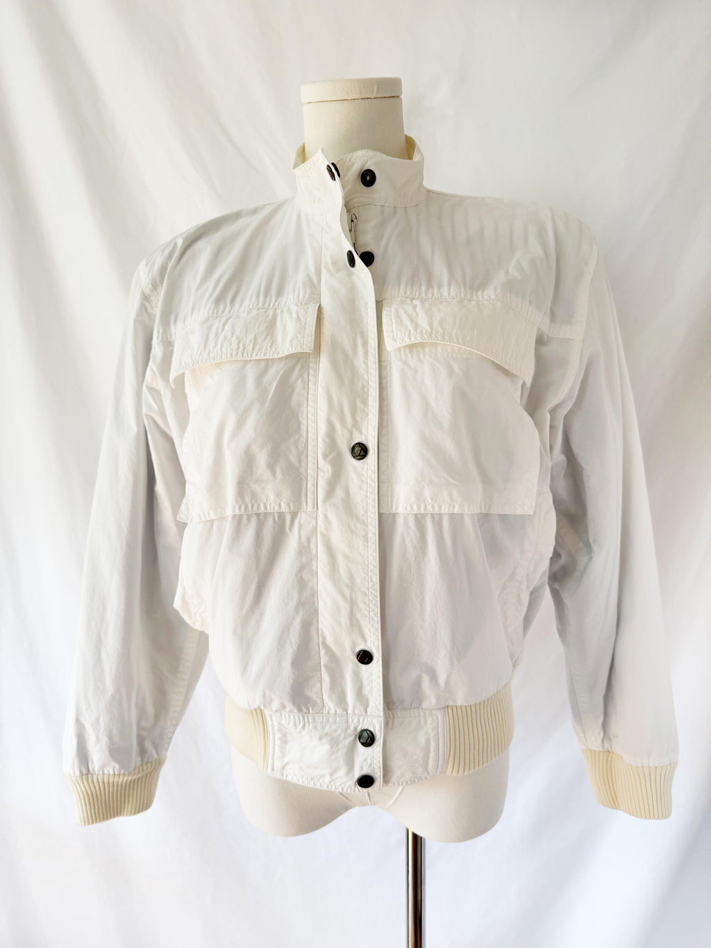 Vintage Lizwear Bomber sailing striped cotton Jacket W Shoulder Pads Sz M