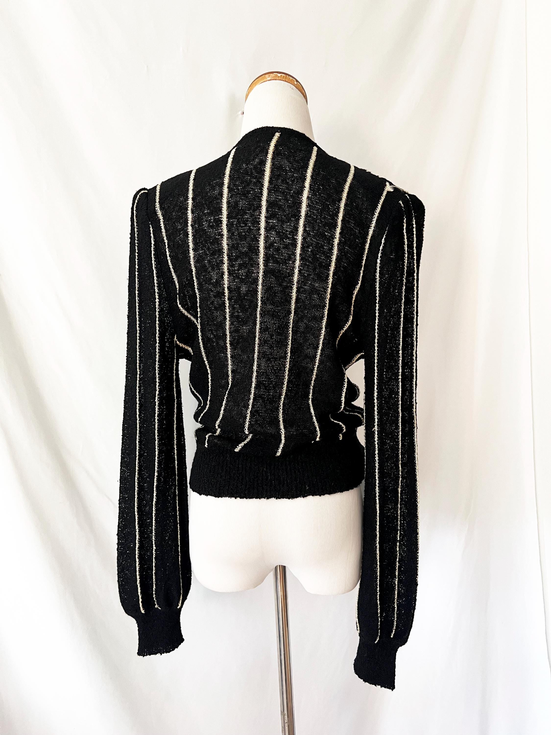 casual corner vintage 1970s deep v sweater black and white stripes medium