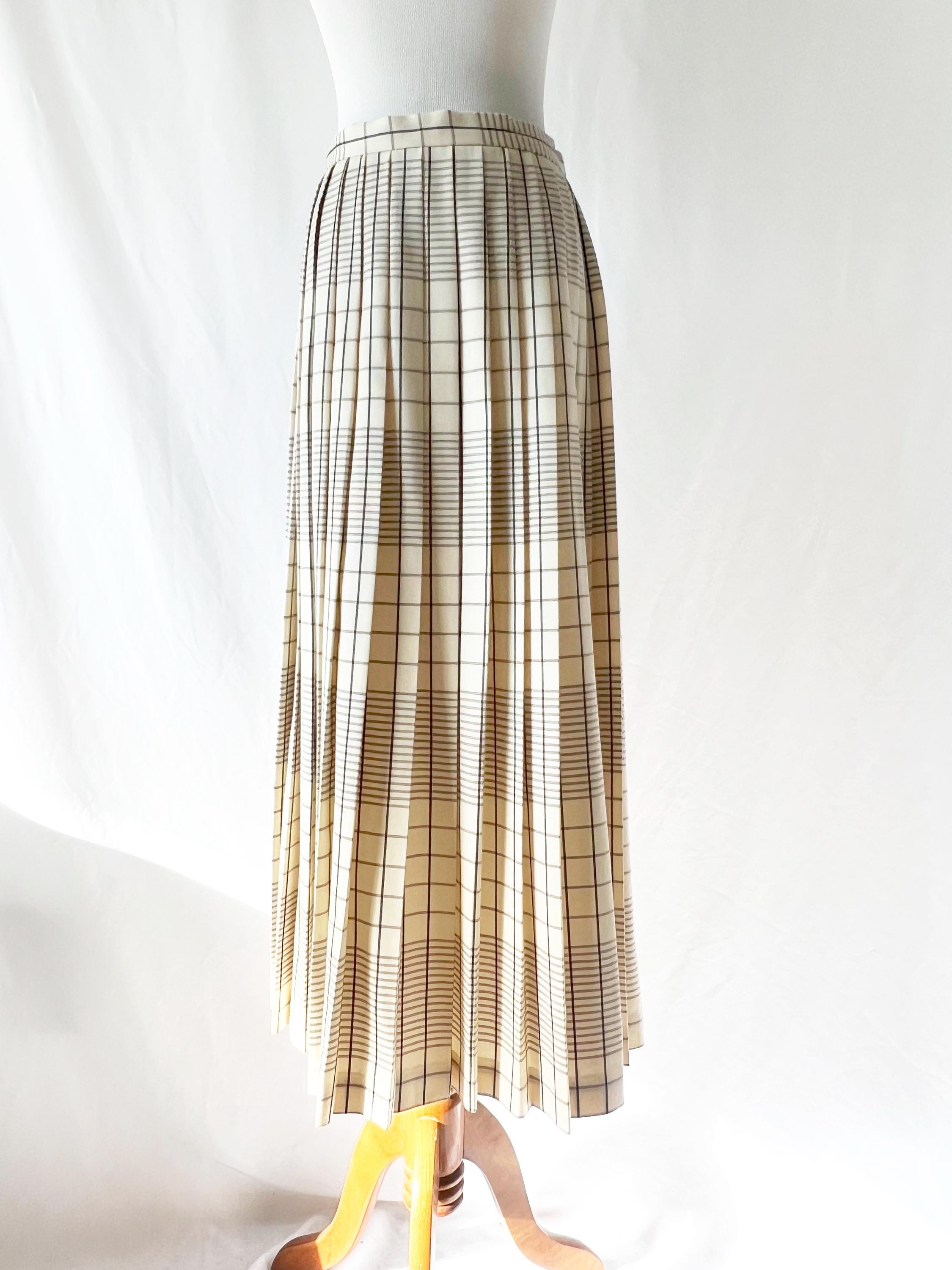 vintage white pleated skirt / wool plaid skirt / evan-picone / medium