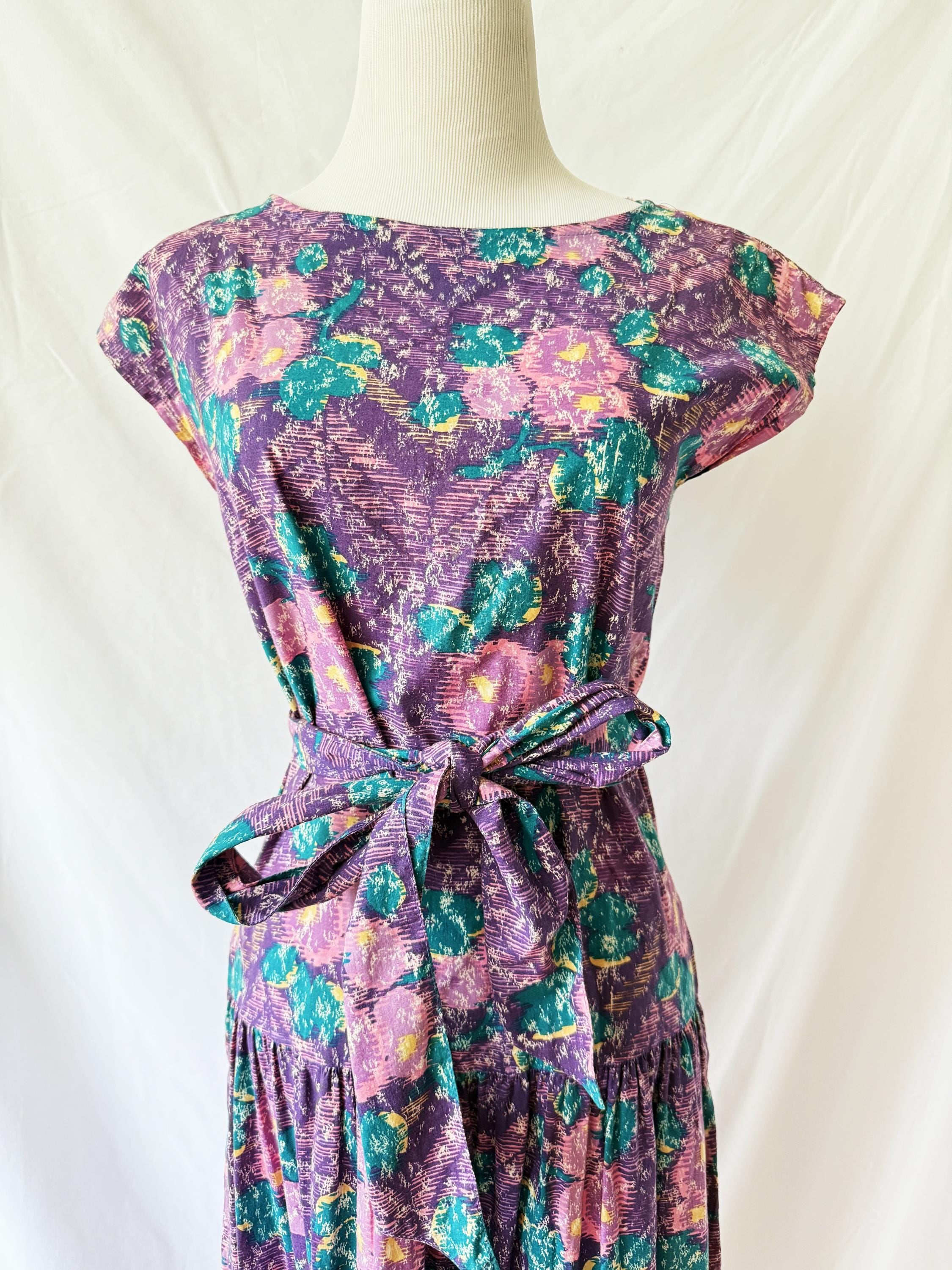 Vintage Laura Ashley Abstract Floral Print Dress Small