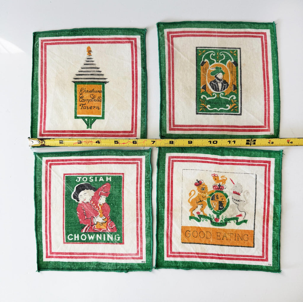 Vintage Christiana Campbell's Tavern Napkins, Williamsburg Virginia Souvenir Cocktail Napkins, Josiah Chowning