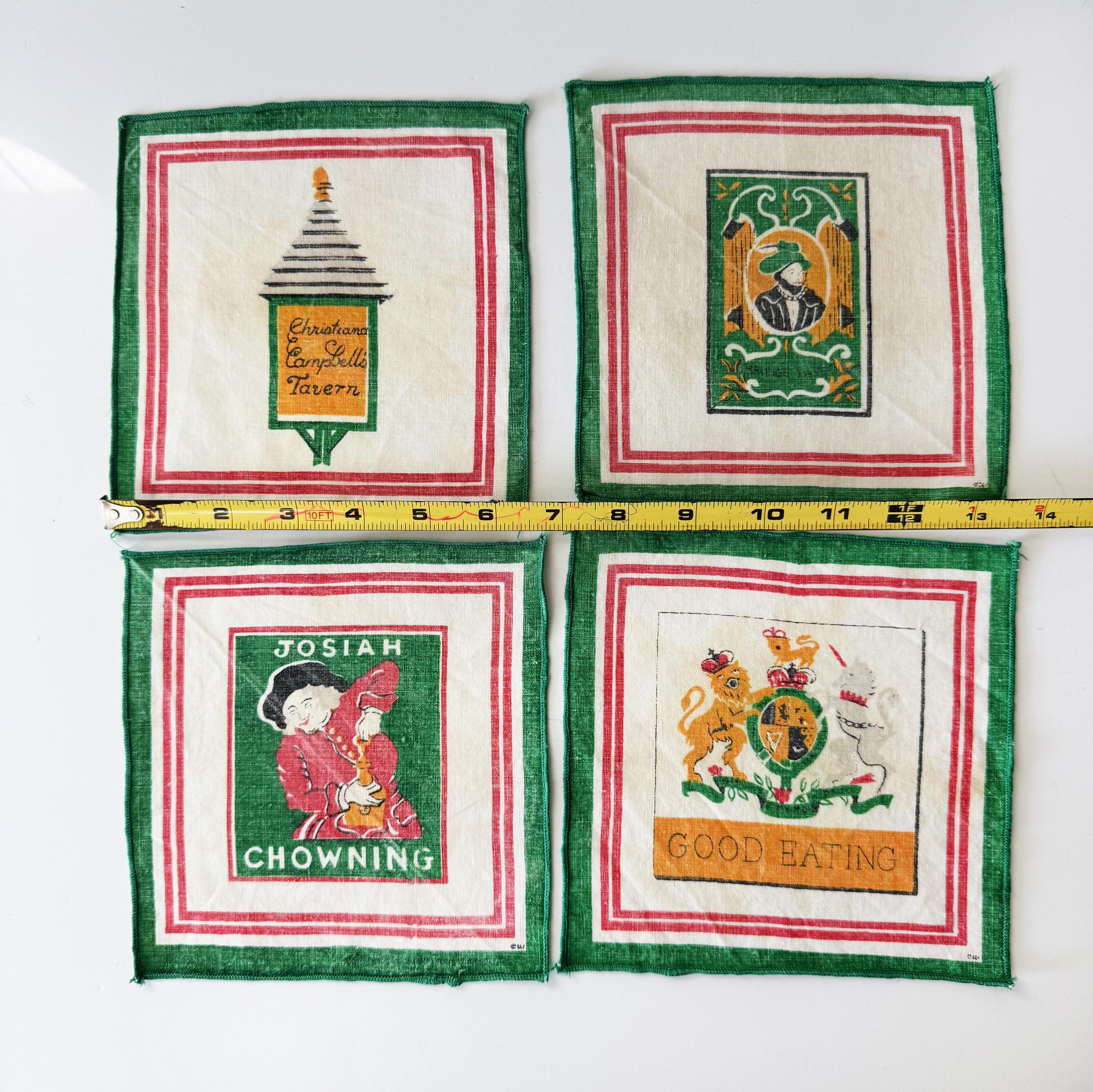 Vintage Christiana Campbell's Tavern Napkins, Williamsburg Virginia Souvenir Cocktail Napkins, Josiah Chowning