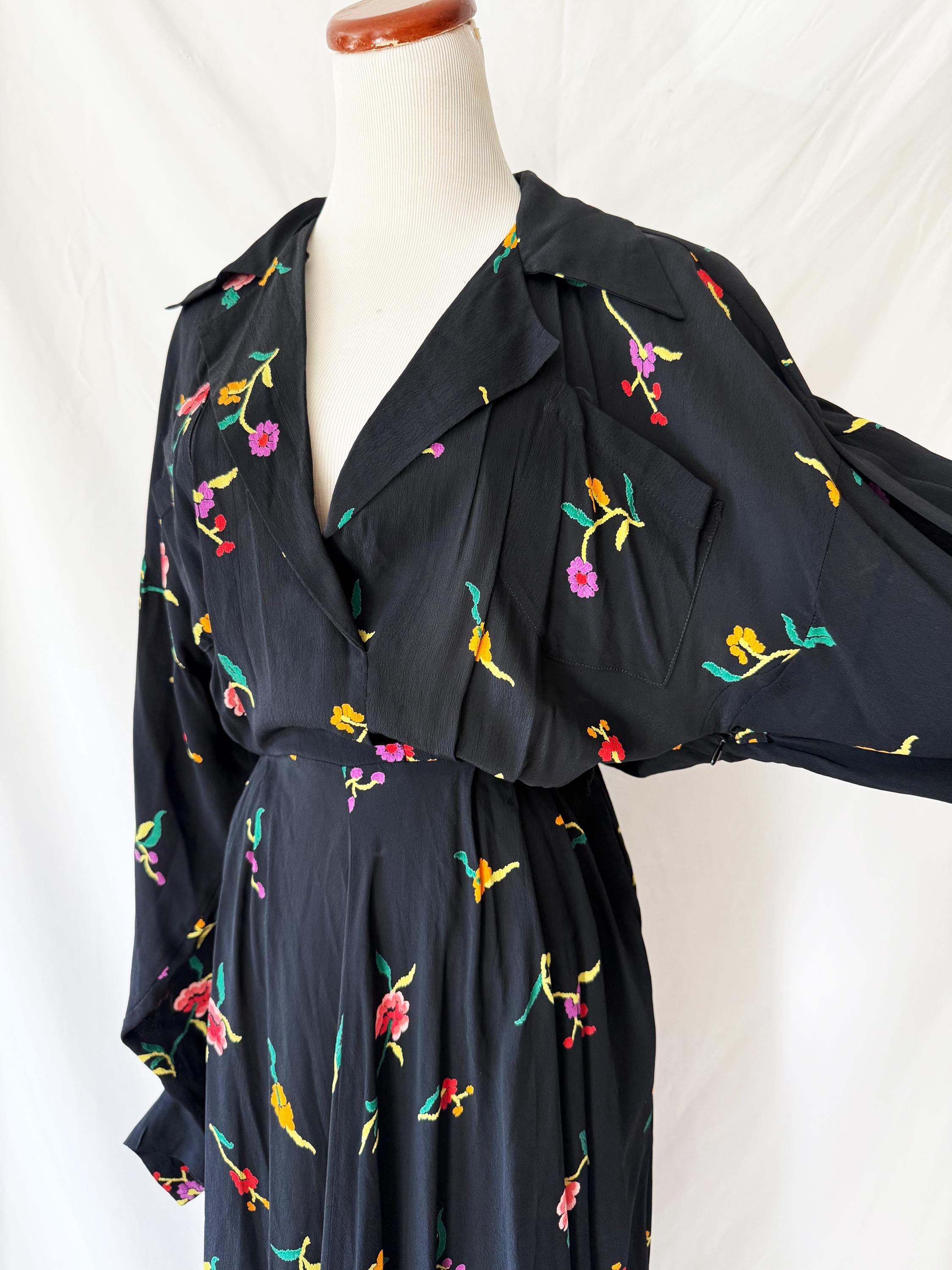 1980s Norma Kamali Floral Dress Size 4