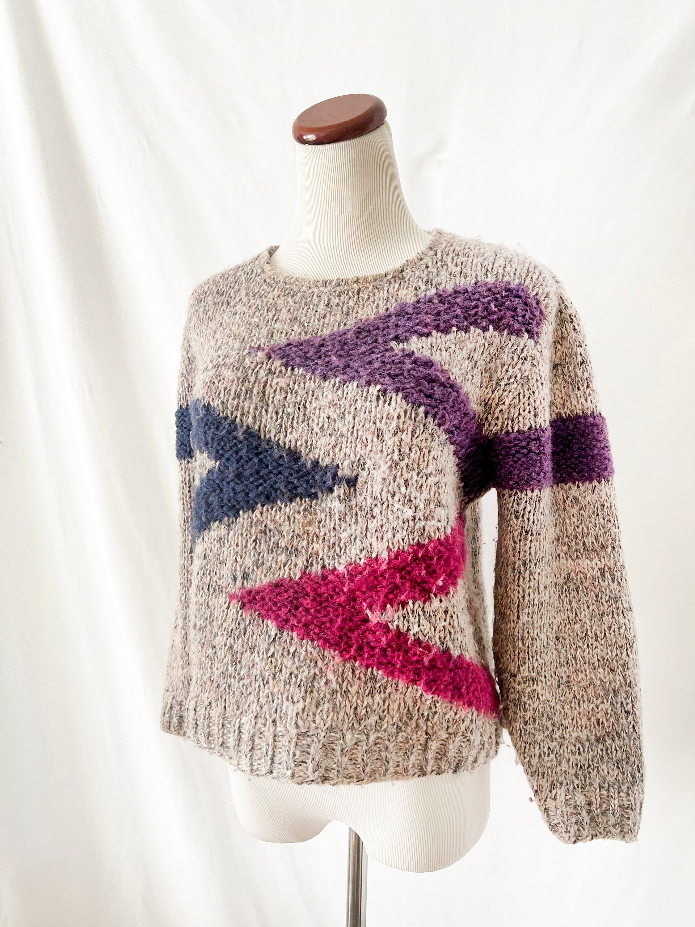 Vintage 80s Zig Zag Knit Sweater: Collage by Hand, Small