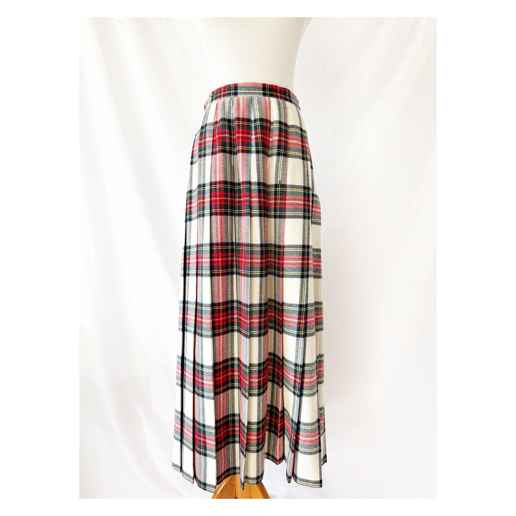 Bowdon Pleated Tartan Plaid Wool Maxi Skirt Medium
