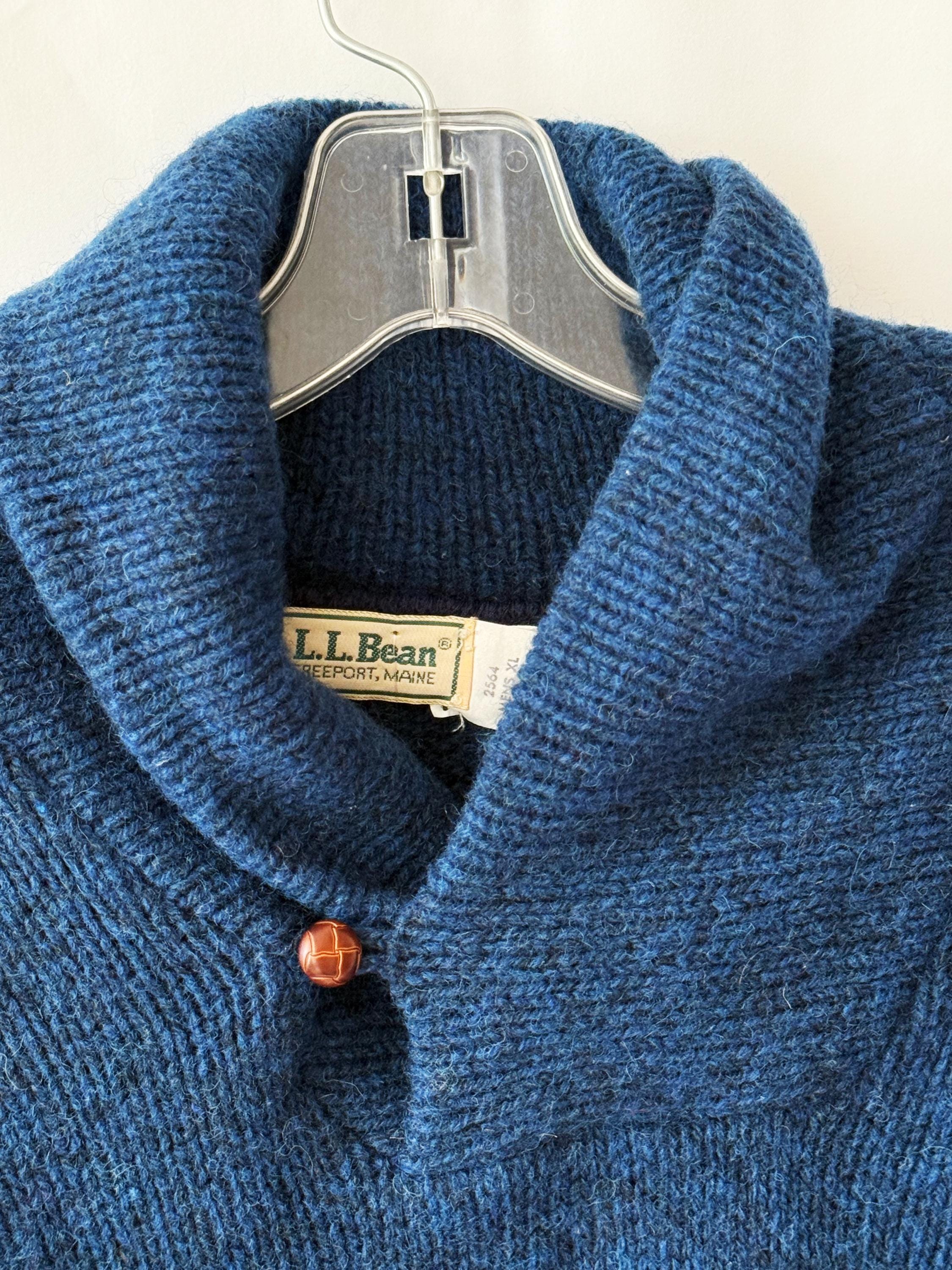 LL Bean Blue Wool Shawl Collar Sweater XL