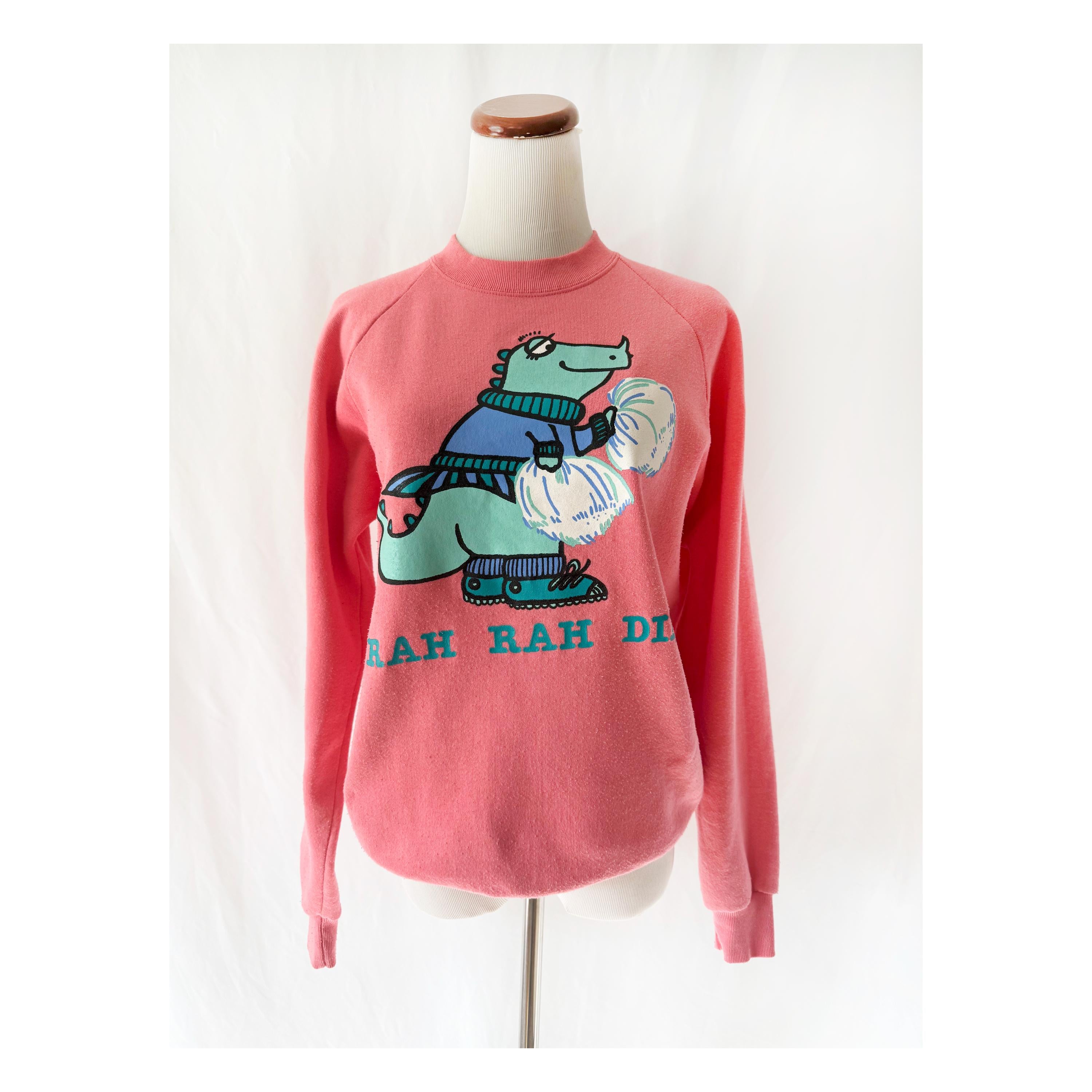 Vintage 80s Cheerleading Dinosaur Sweatshirt - Rah Rah Dino