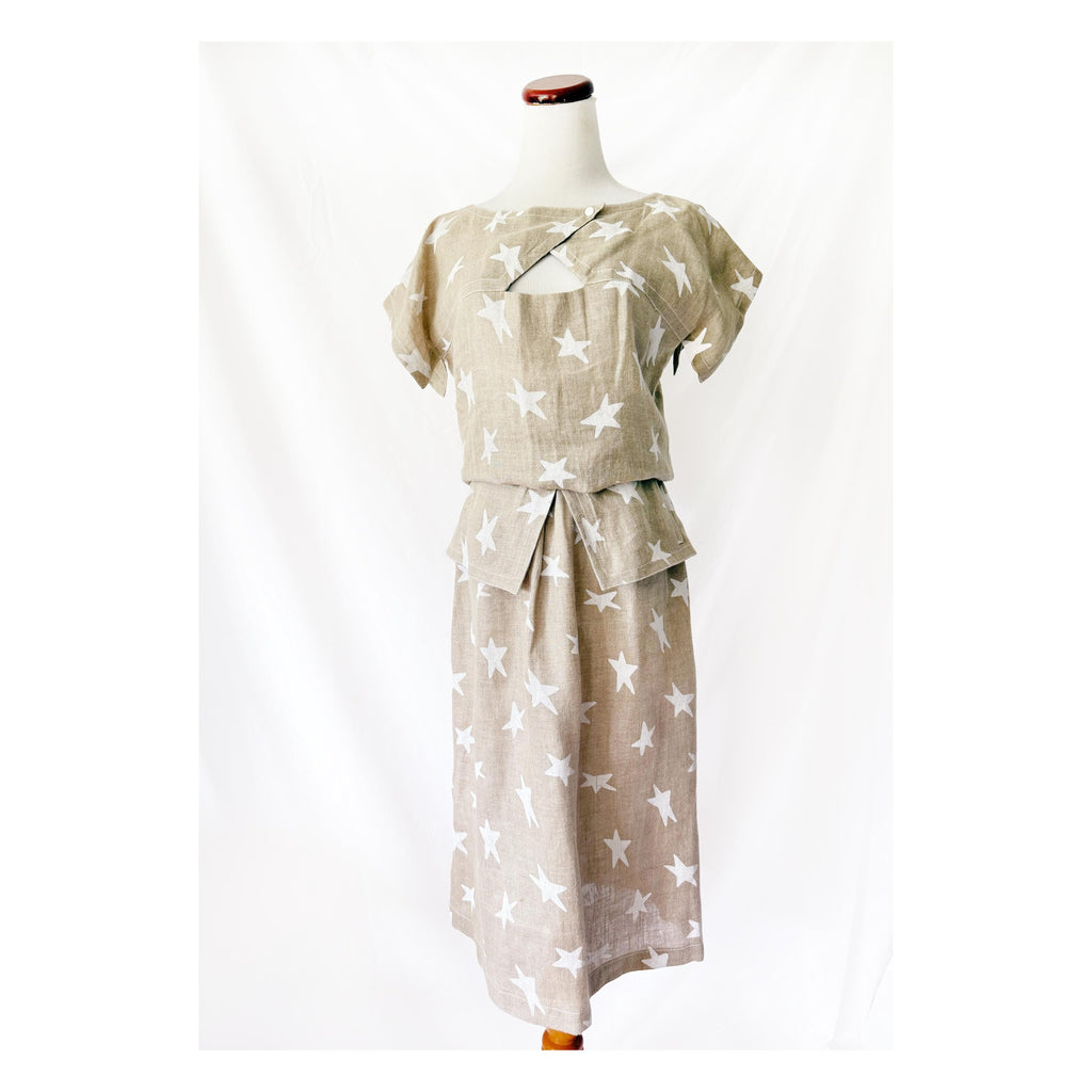 Stars Linen Peplum Skirt Set Small