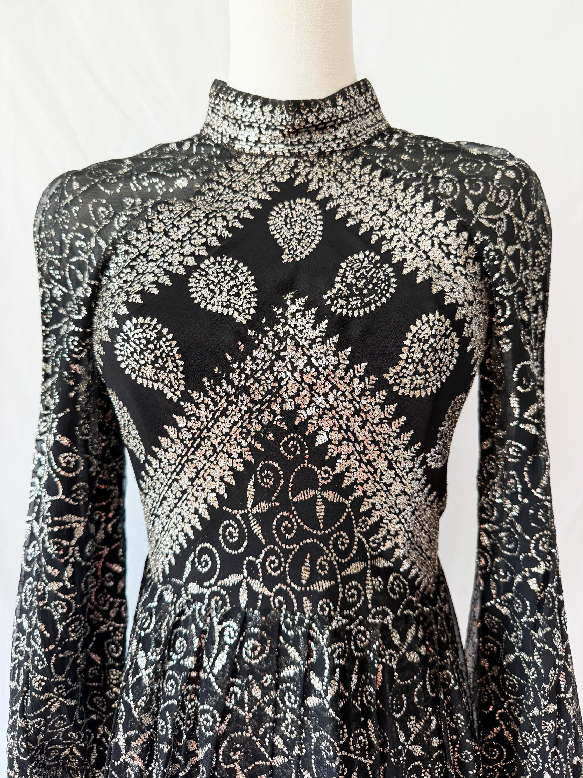 Vintage 1960s Victorian long puff sleeve Midi dress Small