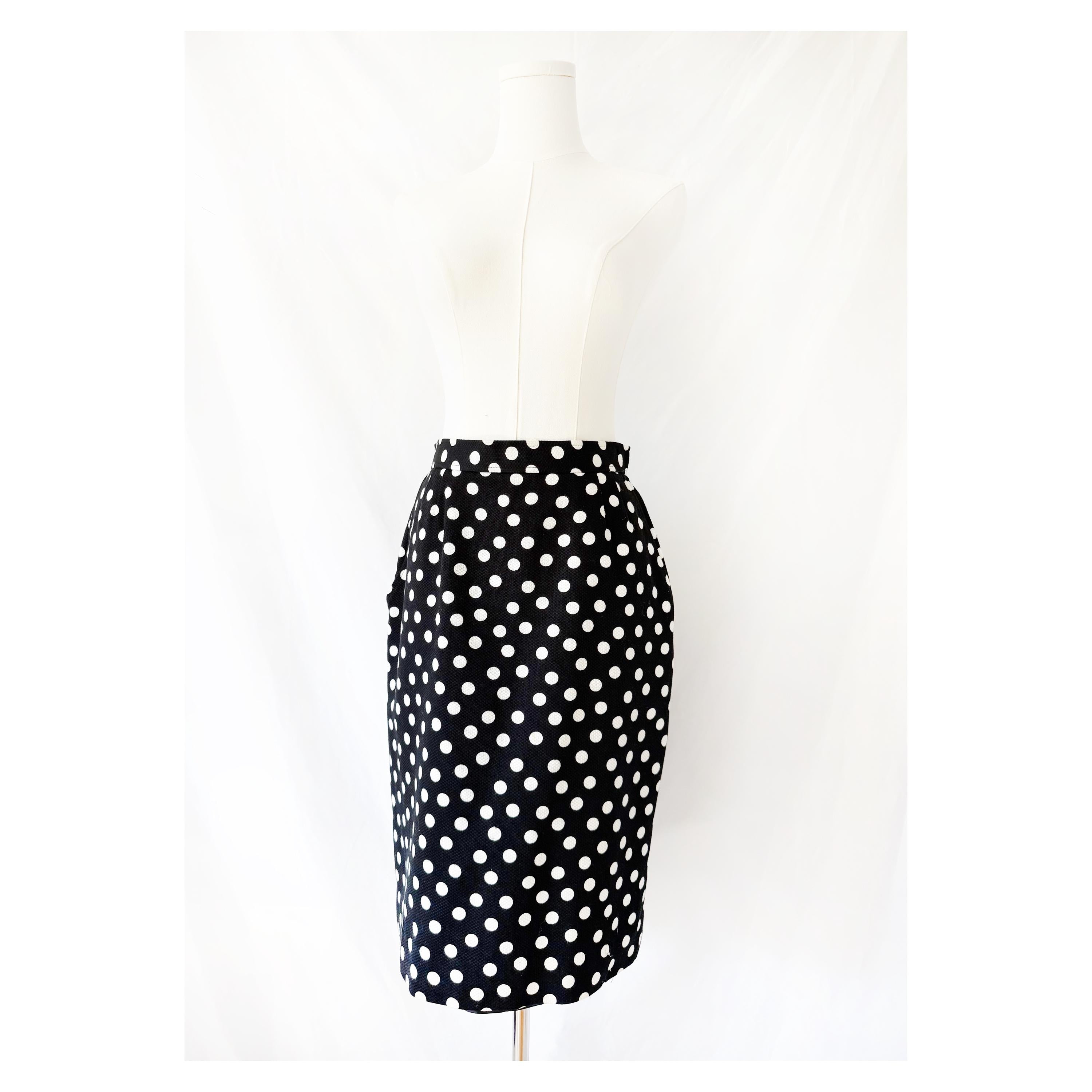 Vintage Evan Picone Black & White Polka Dot Pencil Skirt Pockets Size 8