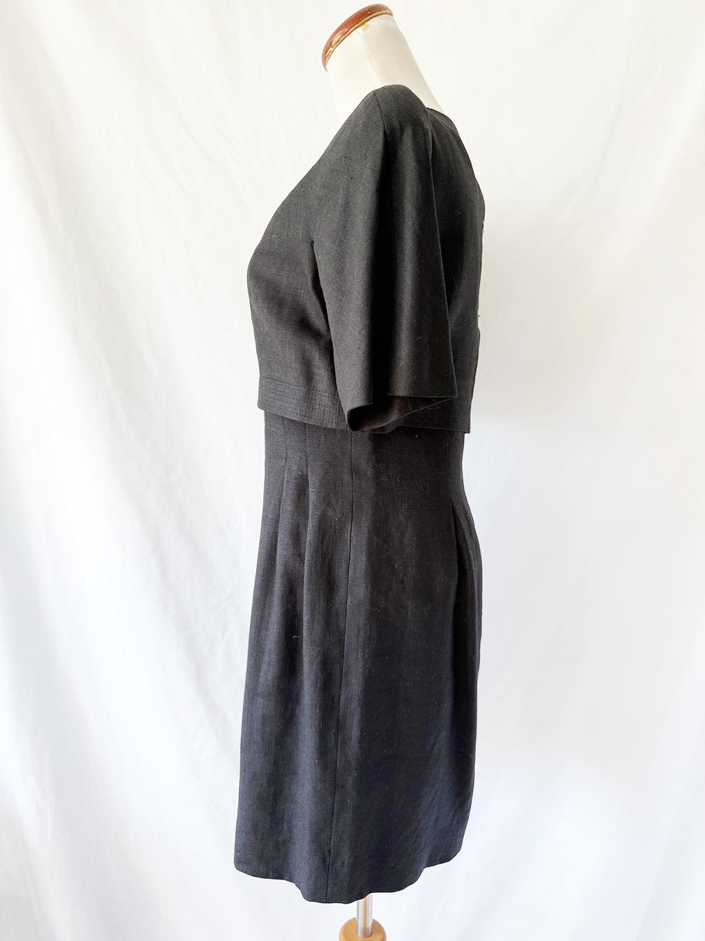 Vintage 1980s Ronnie Heller Black Linen Crop Top Dress Medium