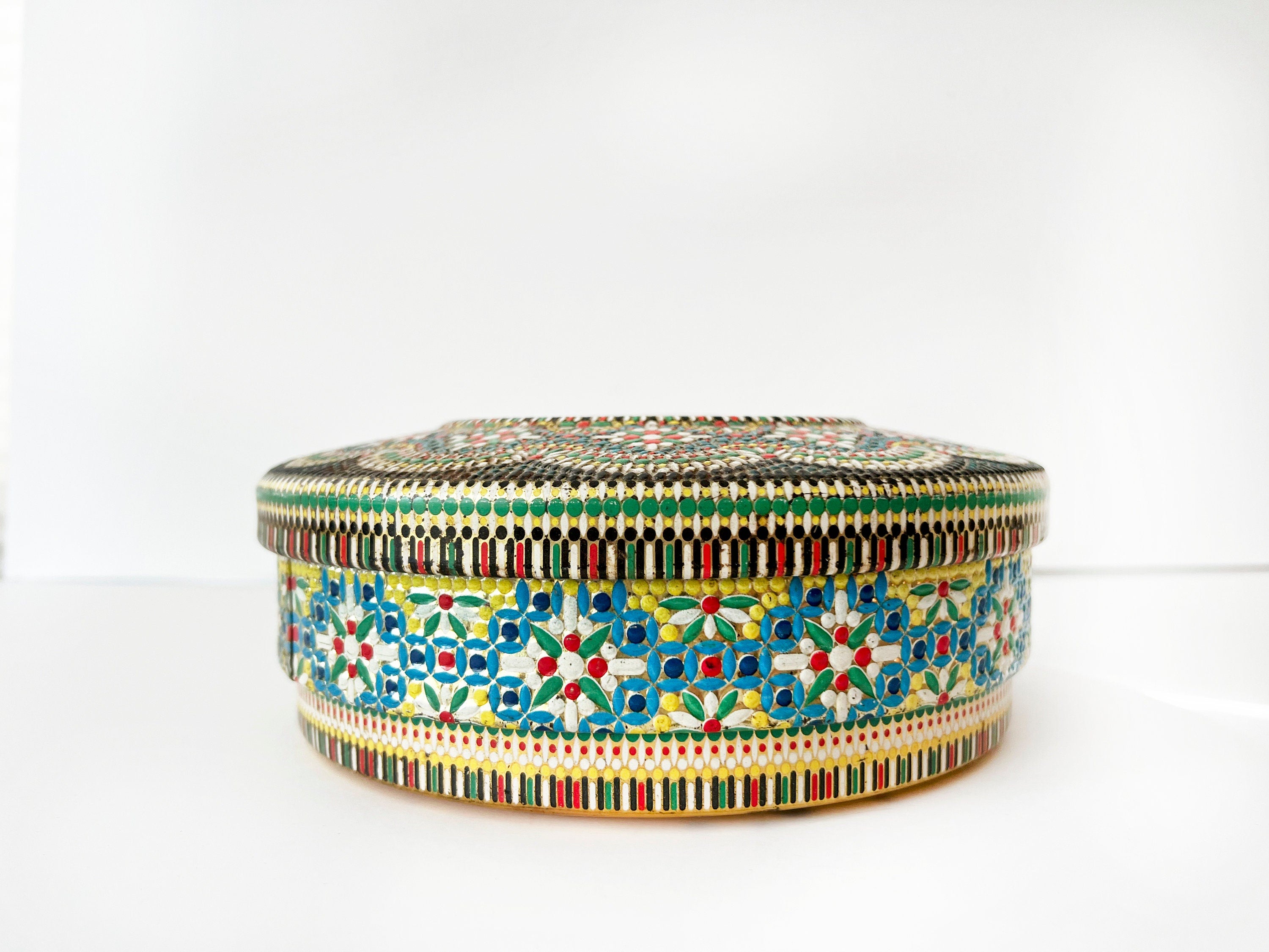 Vintage Dutch Floral Tin Box: Stamped Metal Container, Made in Holland