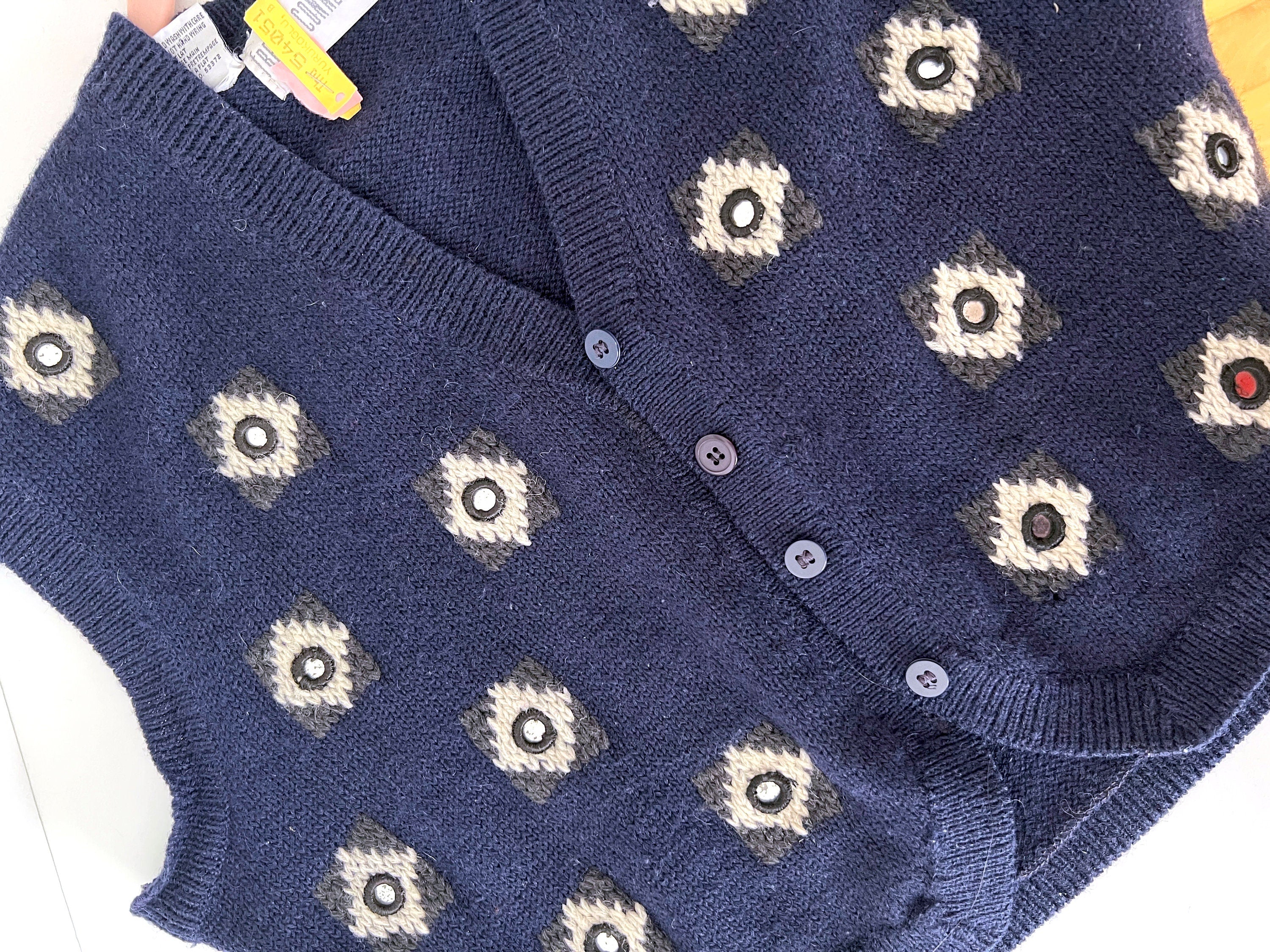 vintage french connection sweater vest mirrored cardigan wool vest  made in india medium large