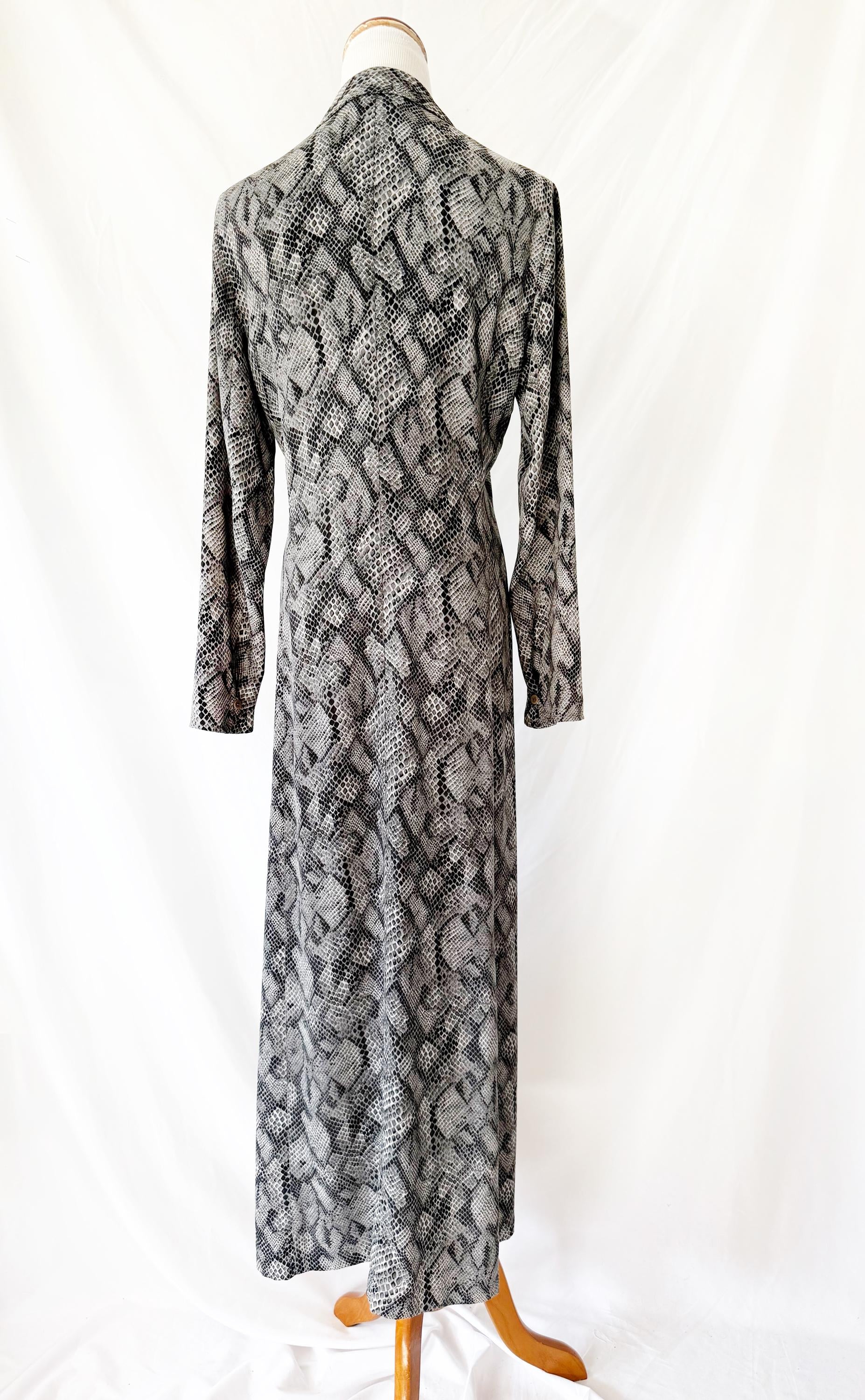Emanuel Ungaro Liberte Gray Snake Print Long Sleeve Shirt Maxi Dress 4