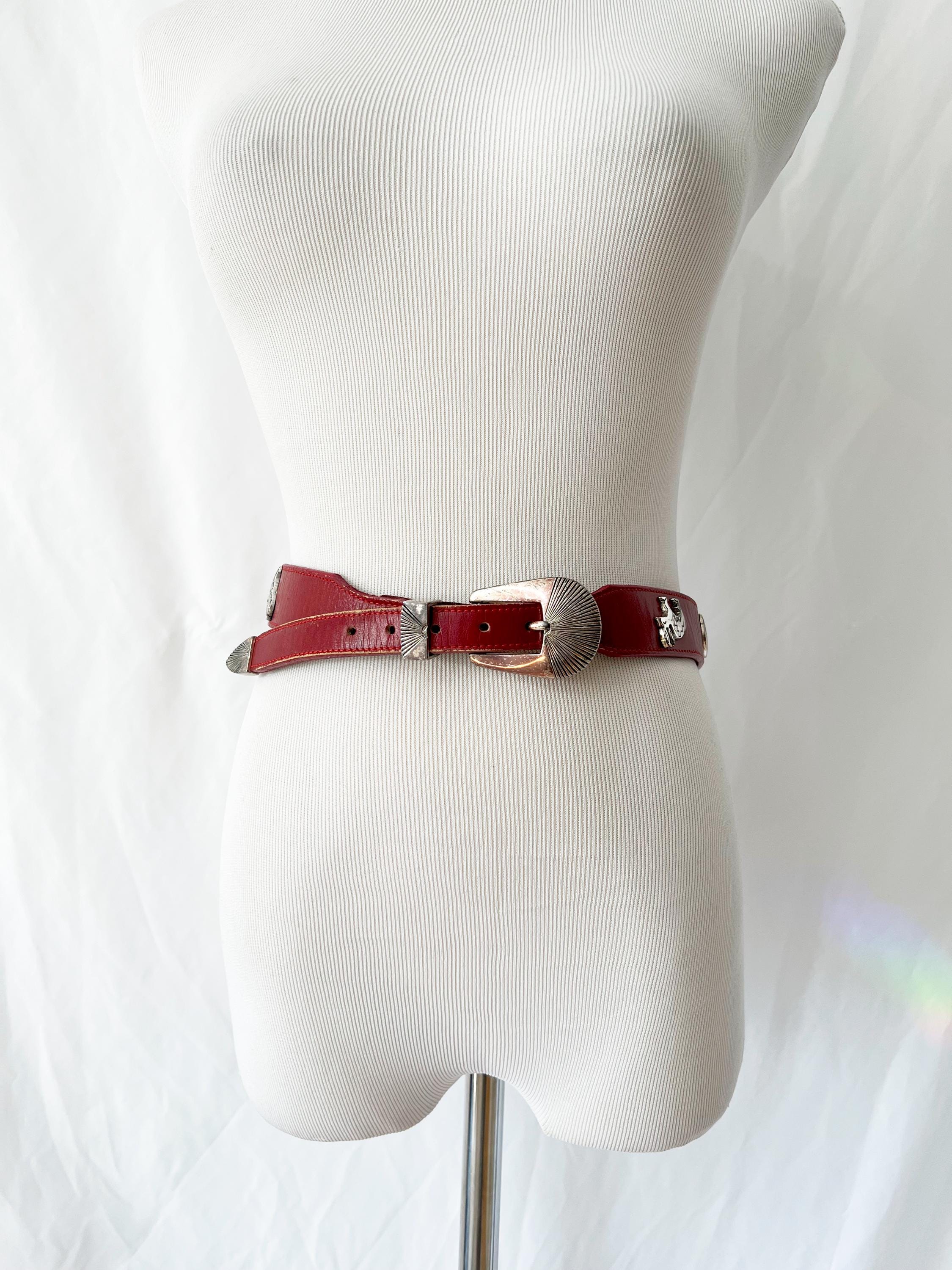 red leather belt with silvertone animals figures  xs