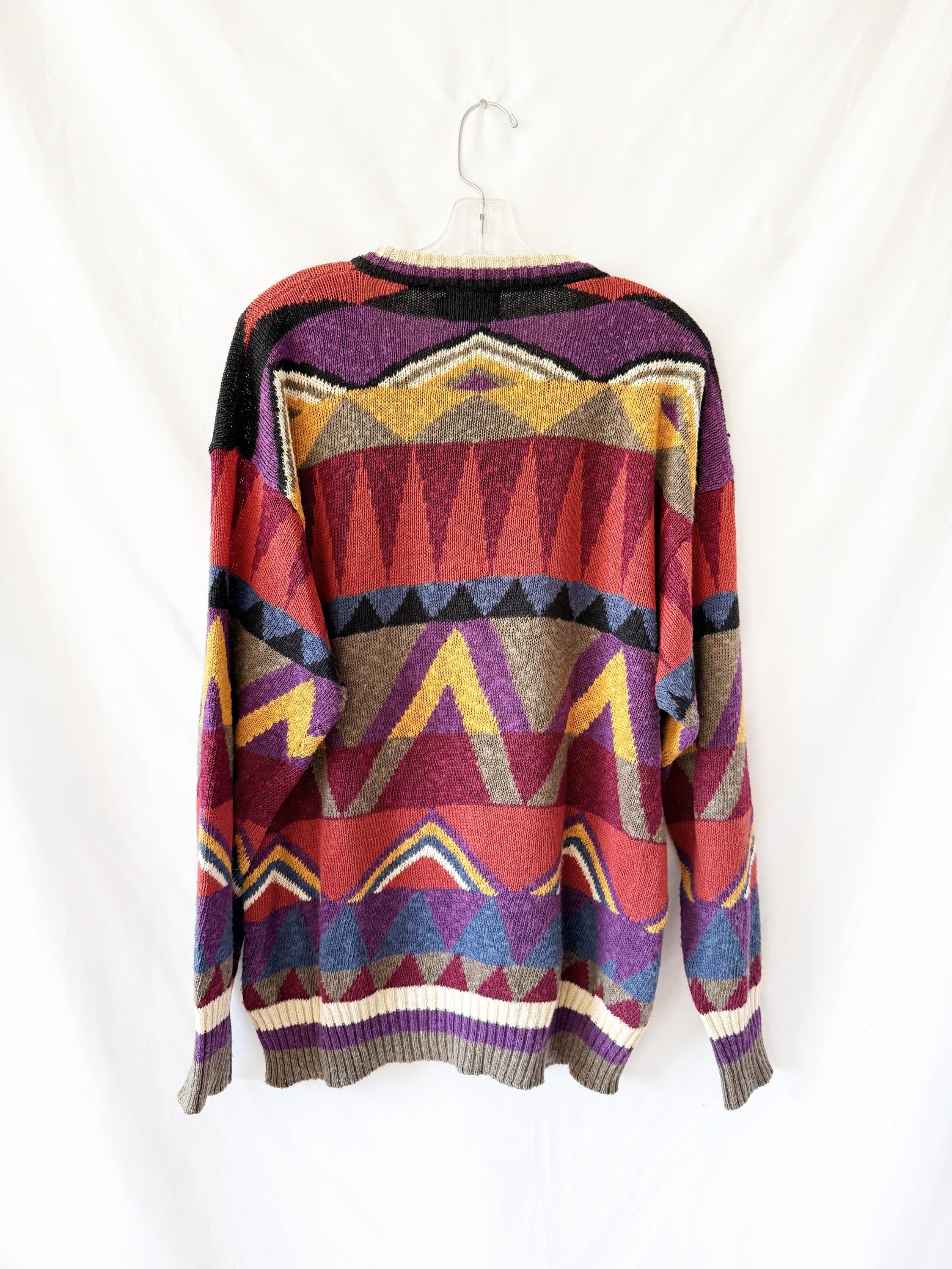 Vintage 90s Knit Sweater: Boston Trader Cotton Ramie Geometric Jumper