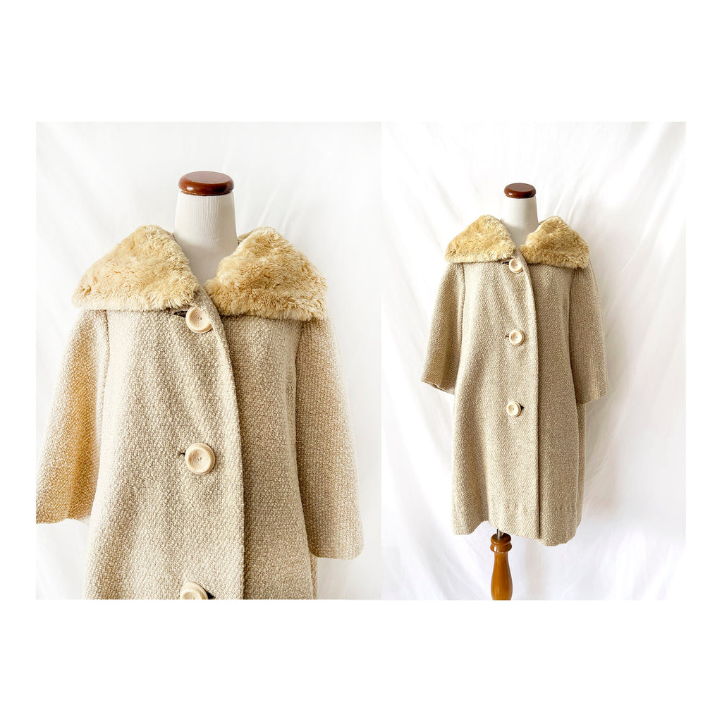 Vintage 1960s Swing Coat, Big Buttons, Retro Mod 60s Winter Jacket, Medium