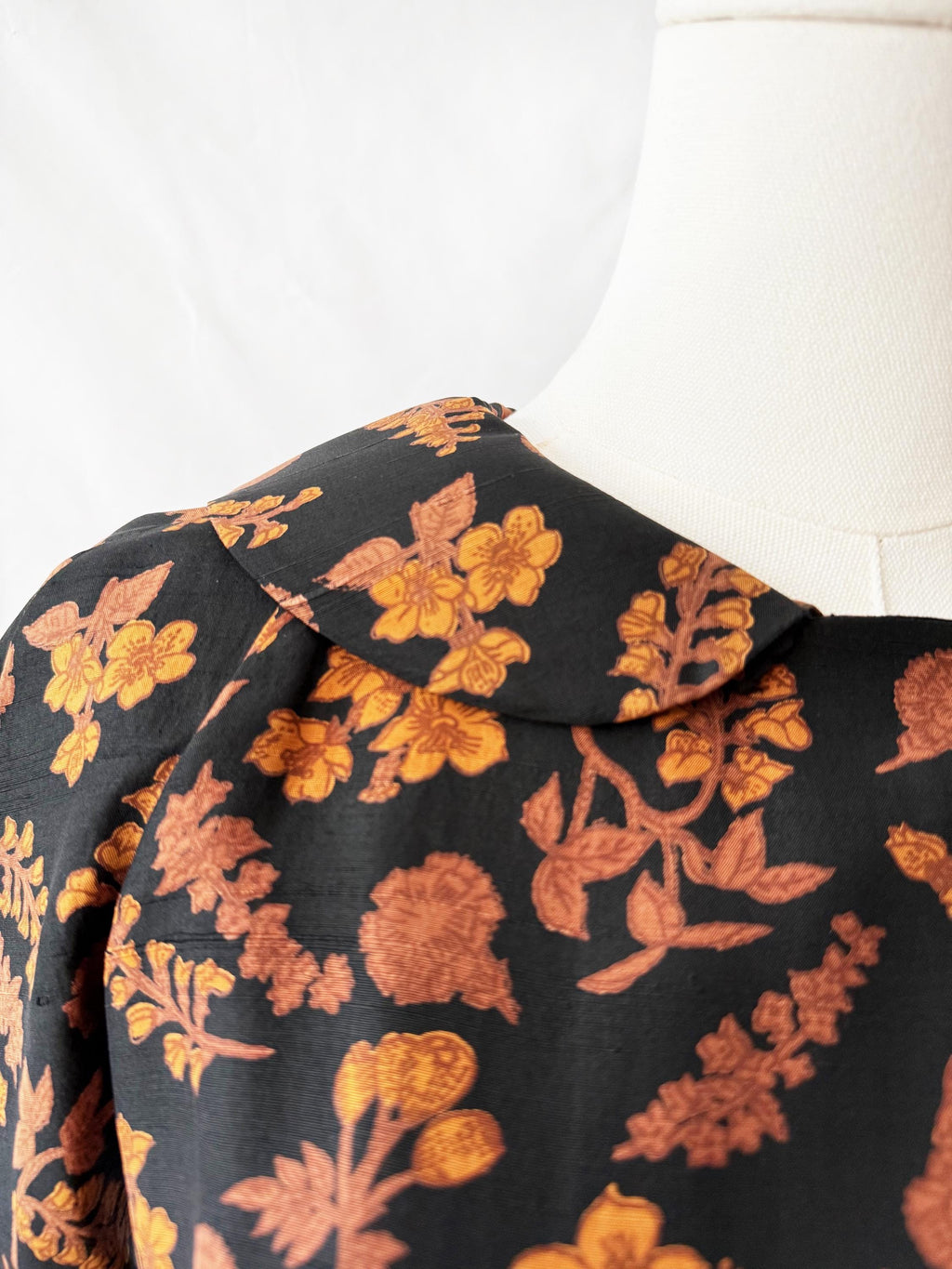 Vintage 1950s Autumn Leaves Silk Midi Dress Small