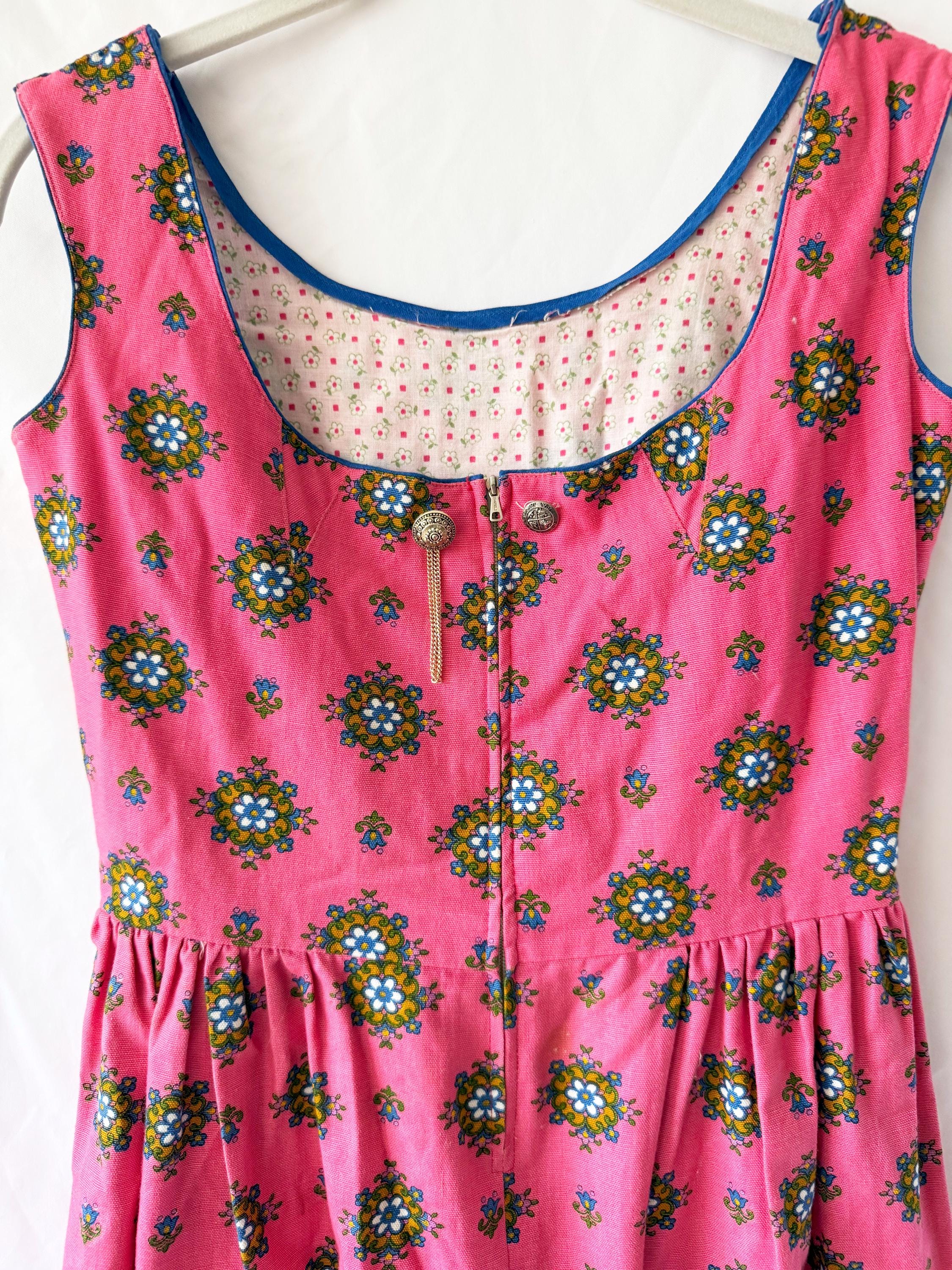 Vintage 60s Pink Dirndl Dress XS